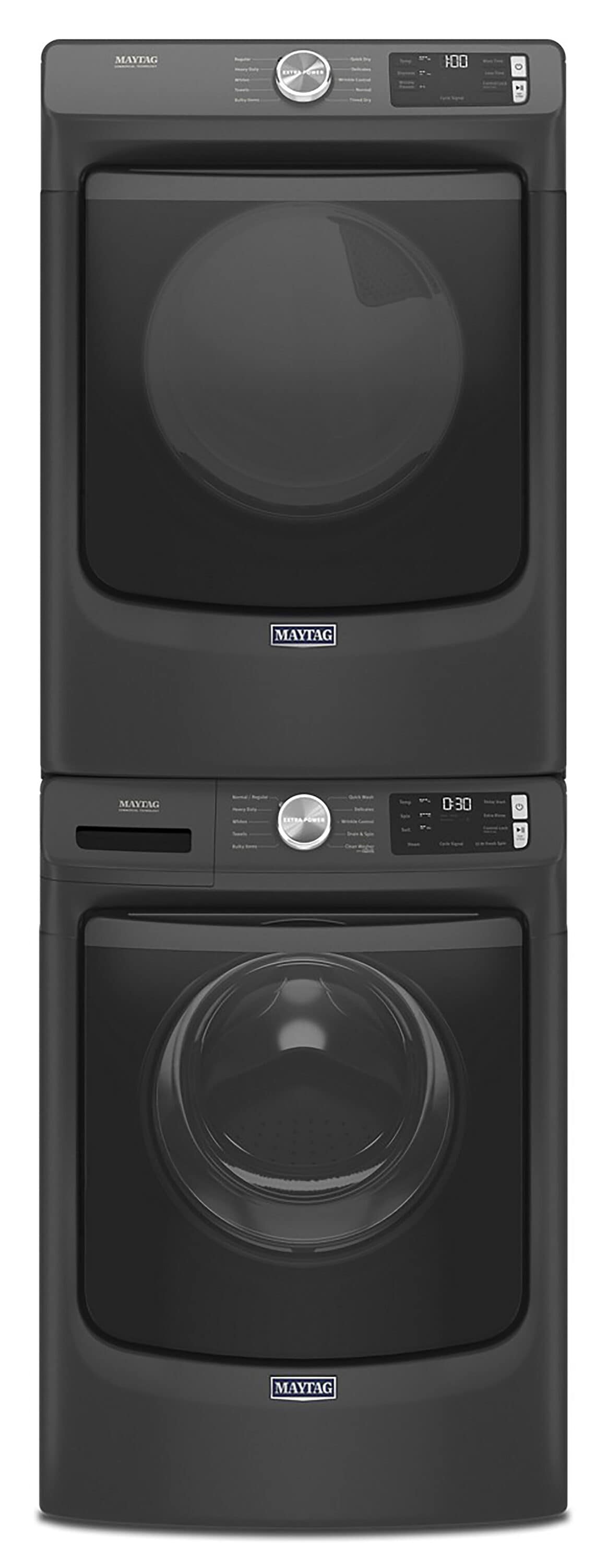 Secadora eléctrica ventilada apilable de 7.3 pies cúbicos (Negro Volcán) certificada por Energy Star MED5630MBK de Maytag