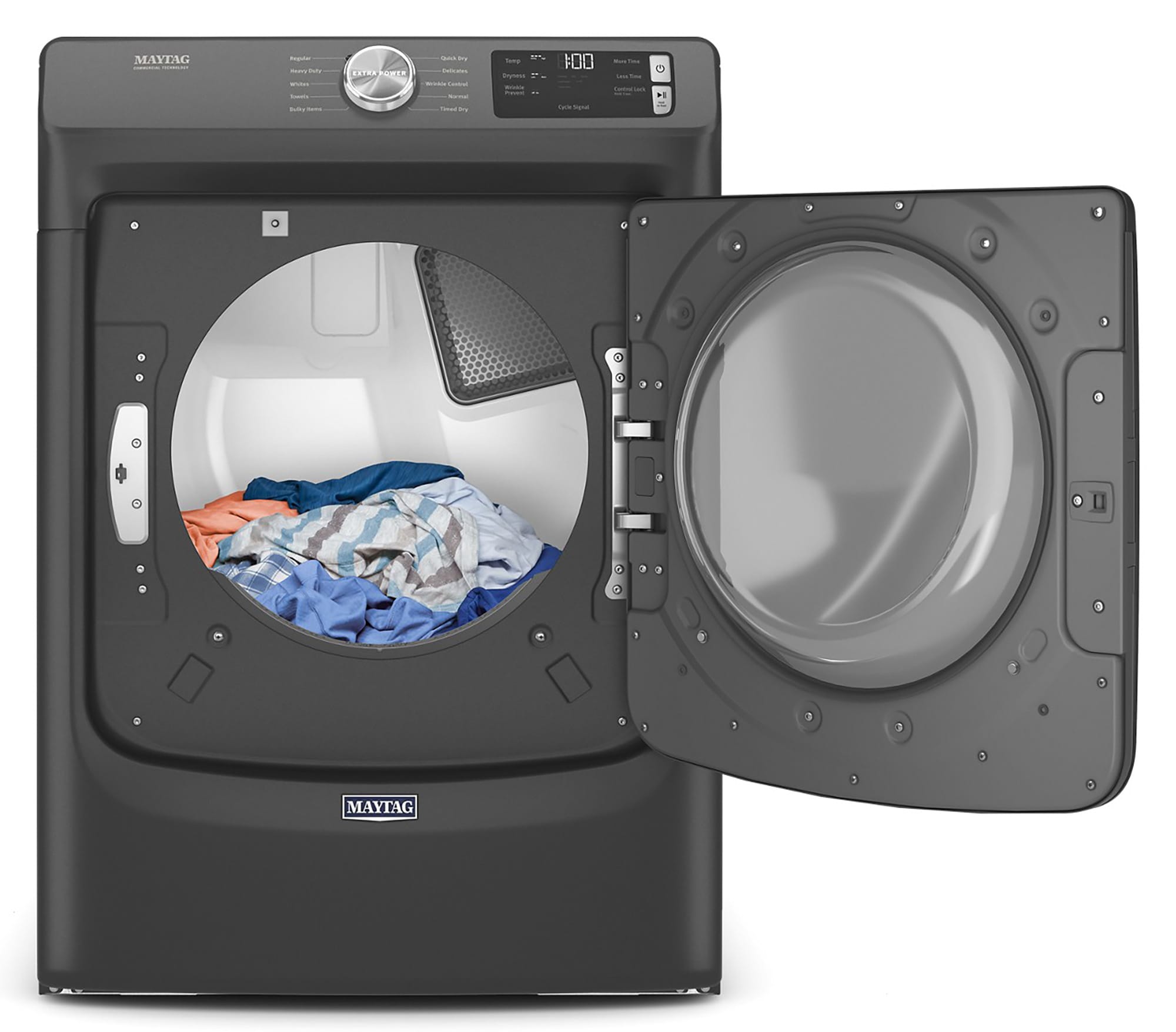 Secadora eléctrica ventilada apilable de 7.3 pies cúbicos (Negro Volcán) certificada por Energy Star MED5630MBK de Maytag