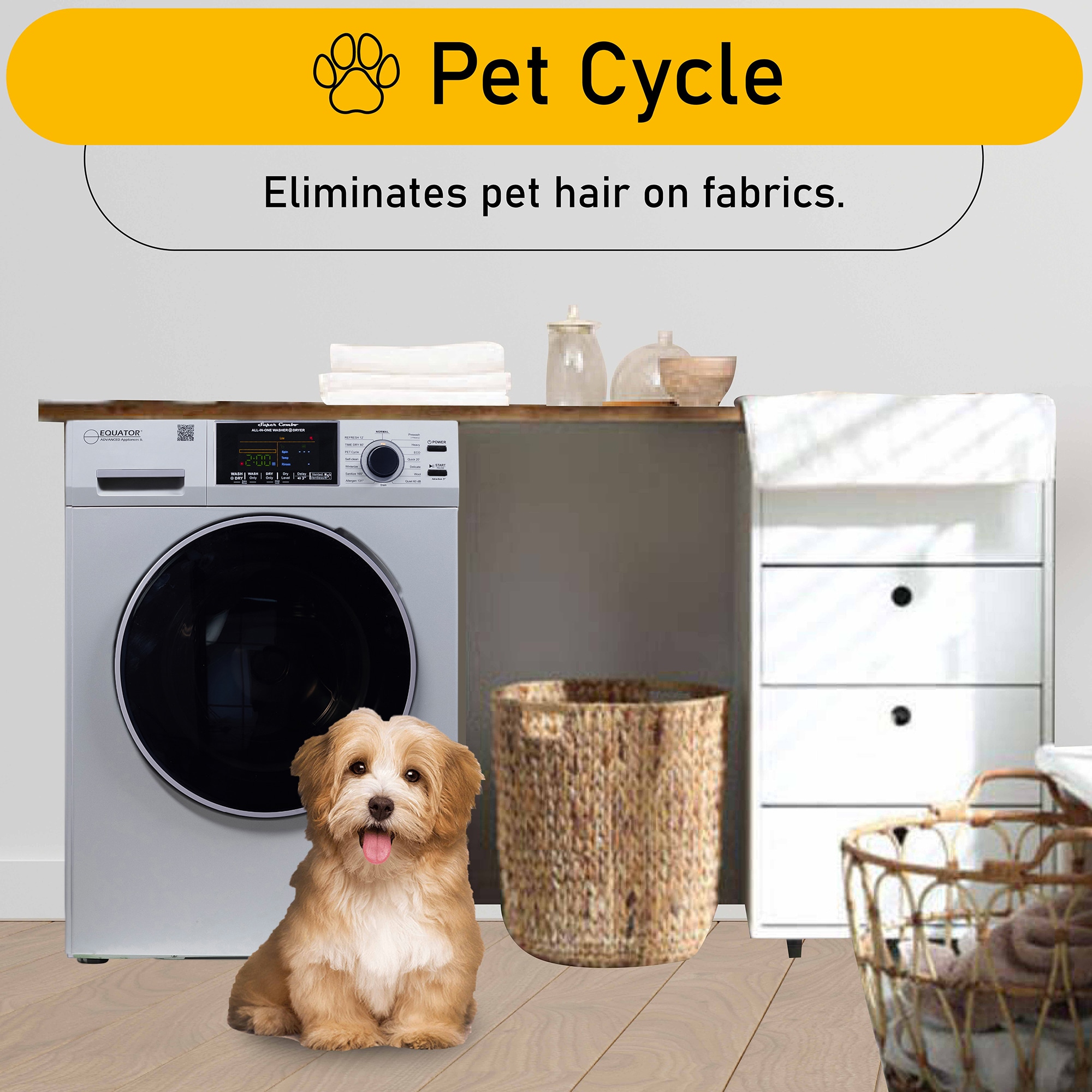 Lavadora Secadora Todo en Uno Compacta para Mascotas de Capacidad de 1.62 pies cúbicos en Plata Avanzada de Equator Electrdomésticos EZ 4600 S