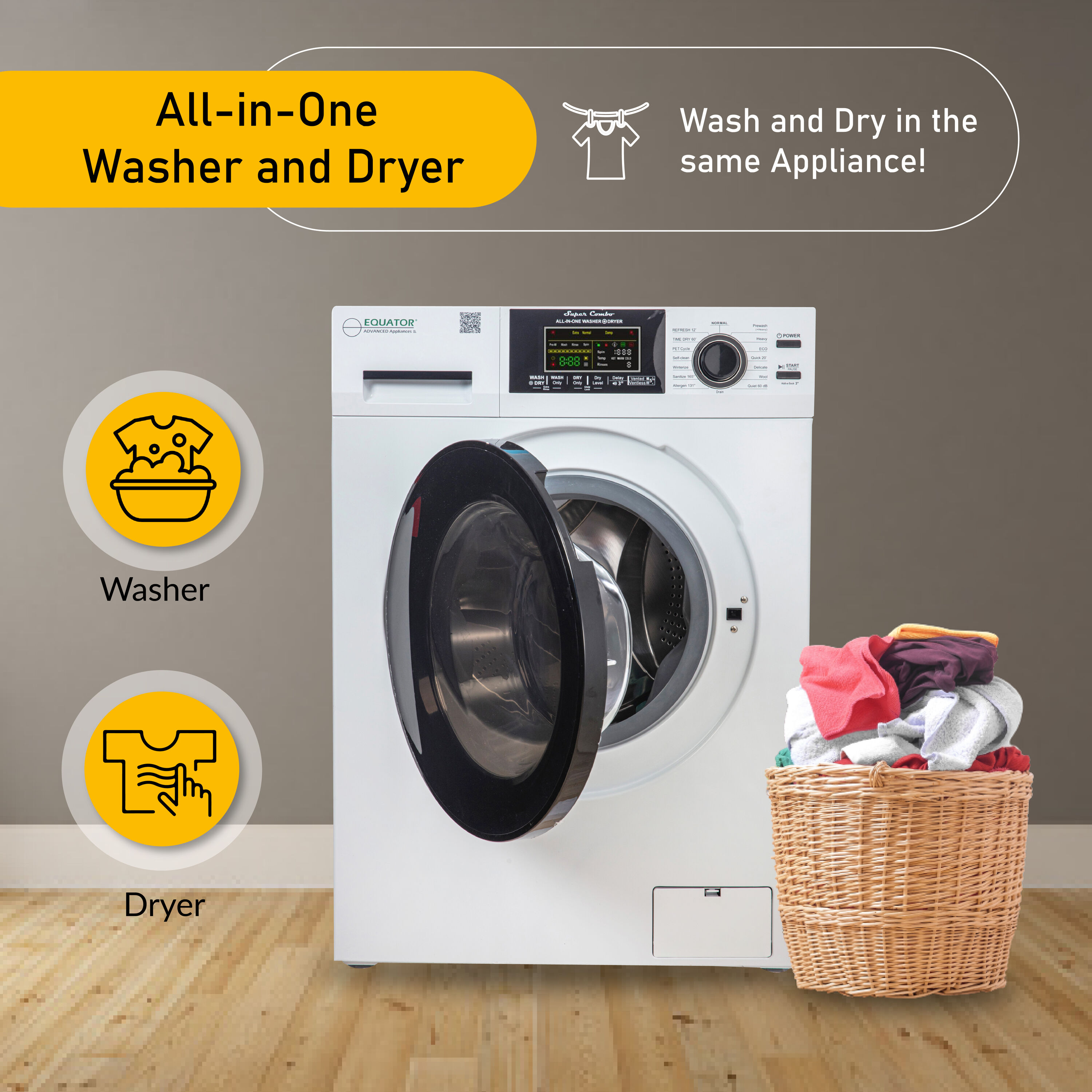 Lavadora Secadora Todo en Uno Compacta para Mascotas de Equator Advanced Appliances, Capacidad 1.62 pies cúbicos, color blanco, Modelo EZ 4600 W