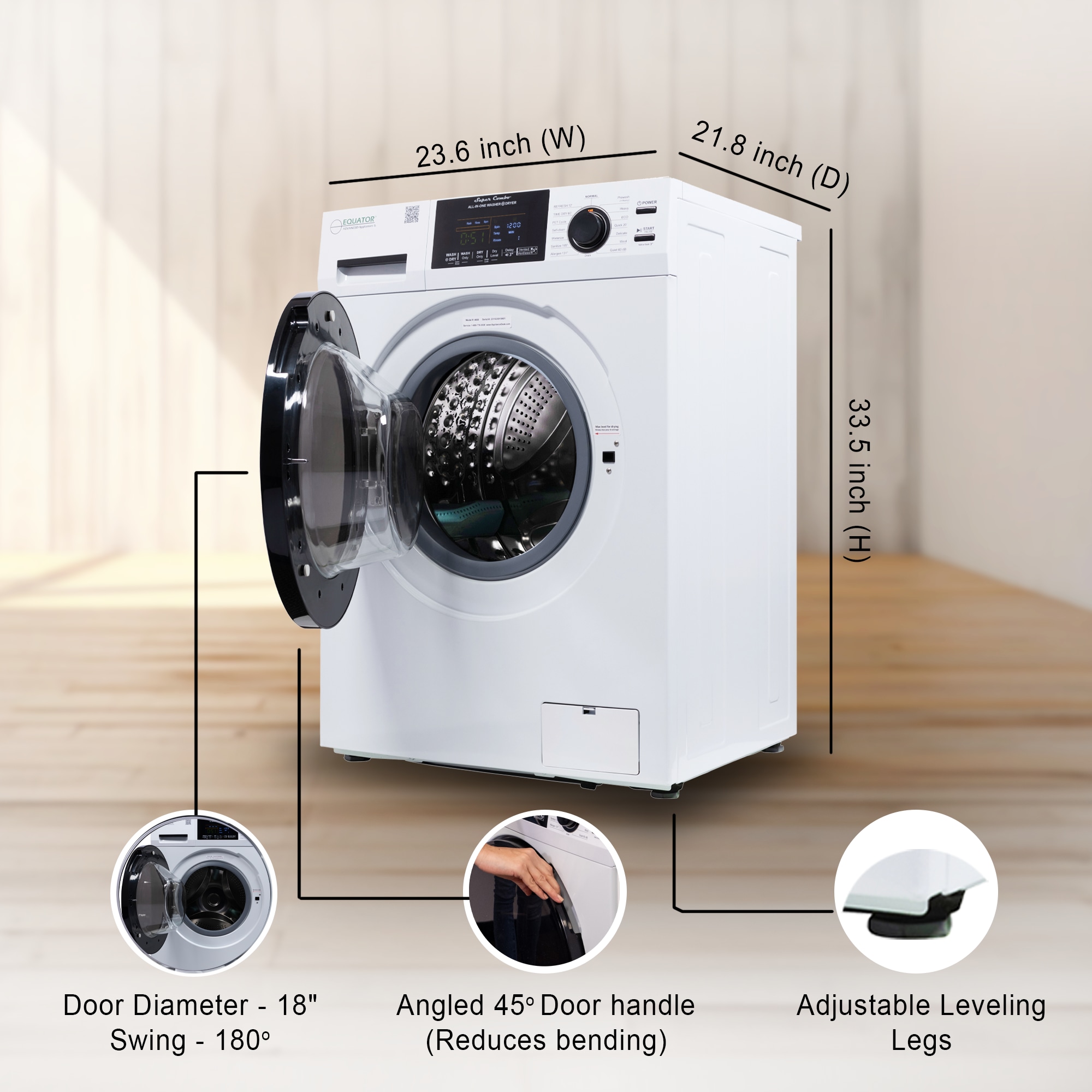 Lavadora Secadora Todo en Uno Compacta para Mascotas de Equator Advanced Appliances, Capacidad 1.62 pies cúbicos, color blanco, Modelo EZ 4600 W