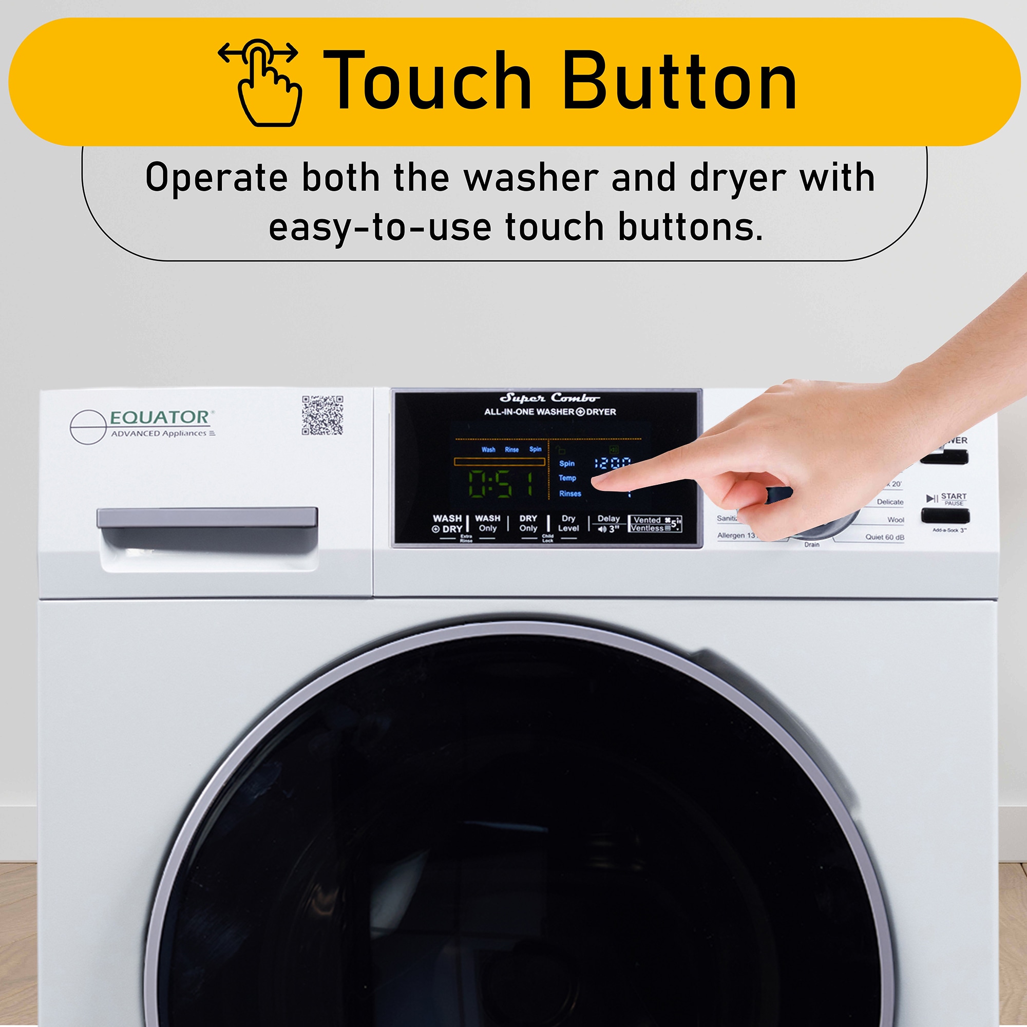 Lavadora Secadora Todo en Uno Compacta para Mascotas de Equator Advanced Appliances, Capacidad 1.62 pies cúbicos, color blanco, Modelo EZ 4600 W