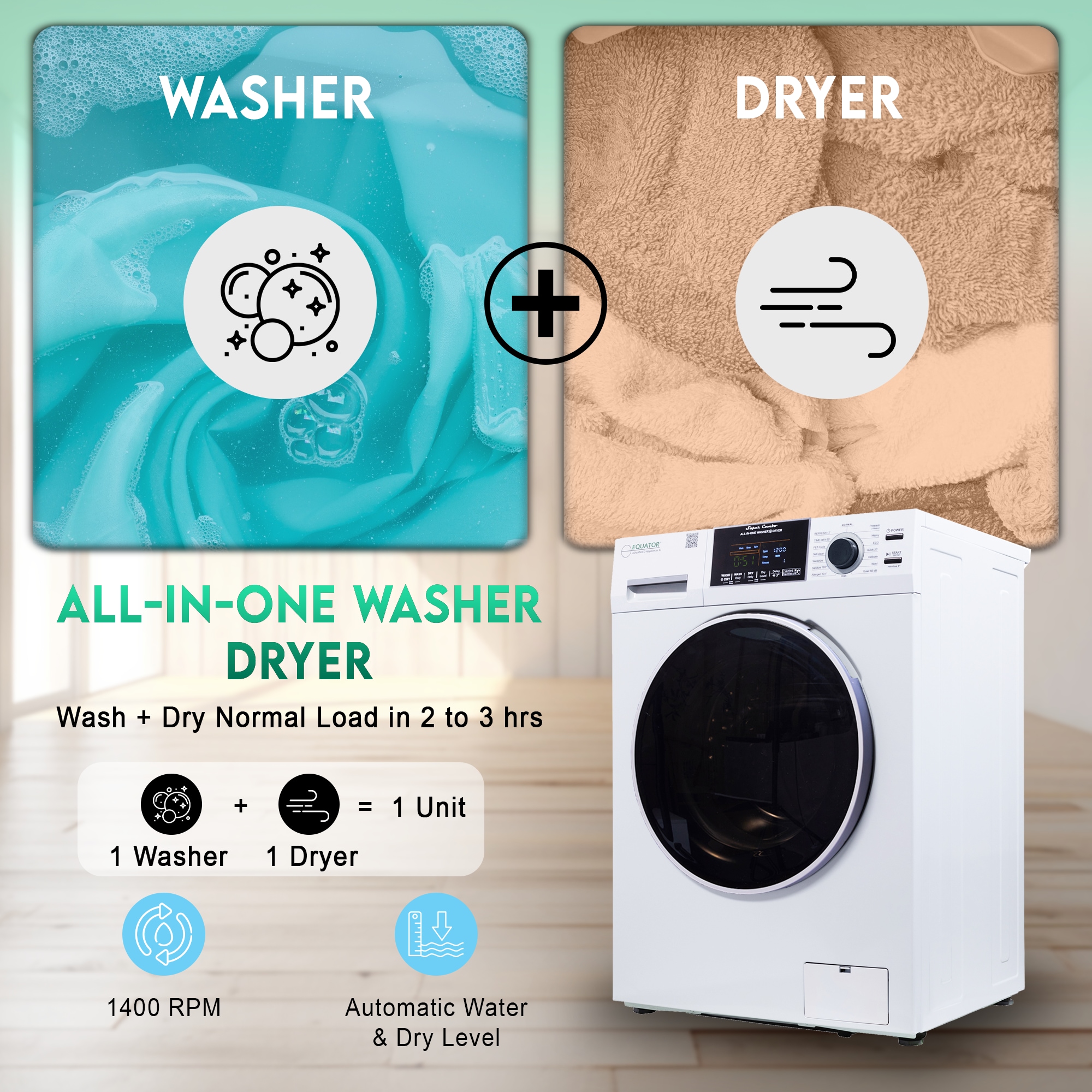 Lavadora Secadora Todo en Uno Compacta para Mascotas de Equator Advanced Appliances, Capacidad 1.62 pies cúbicos, color blanco, Modelo EZ 4600 W