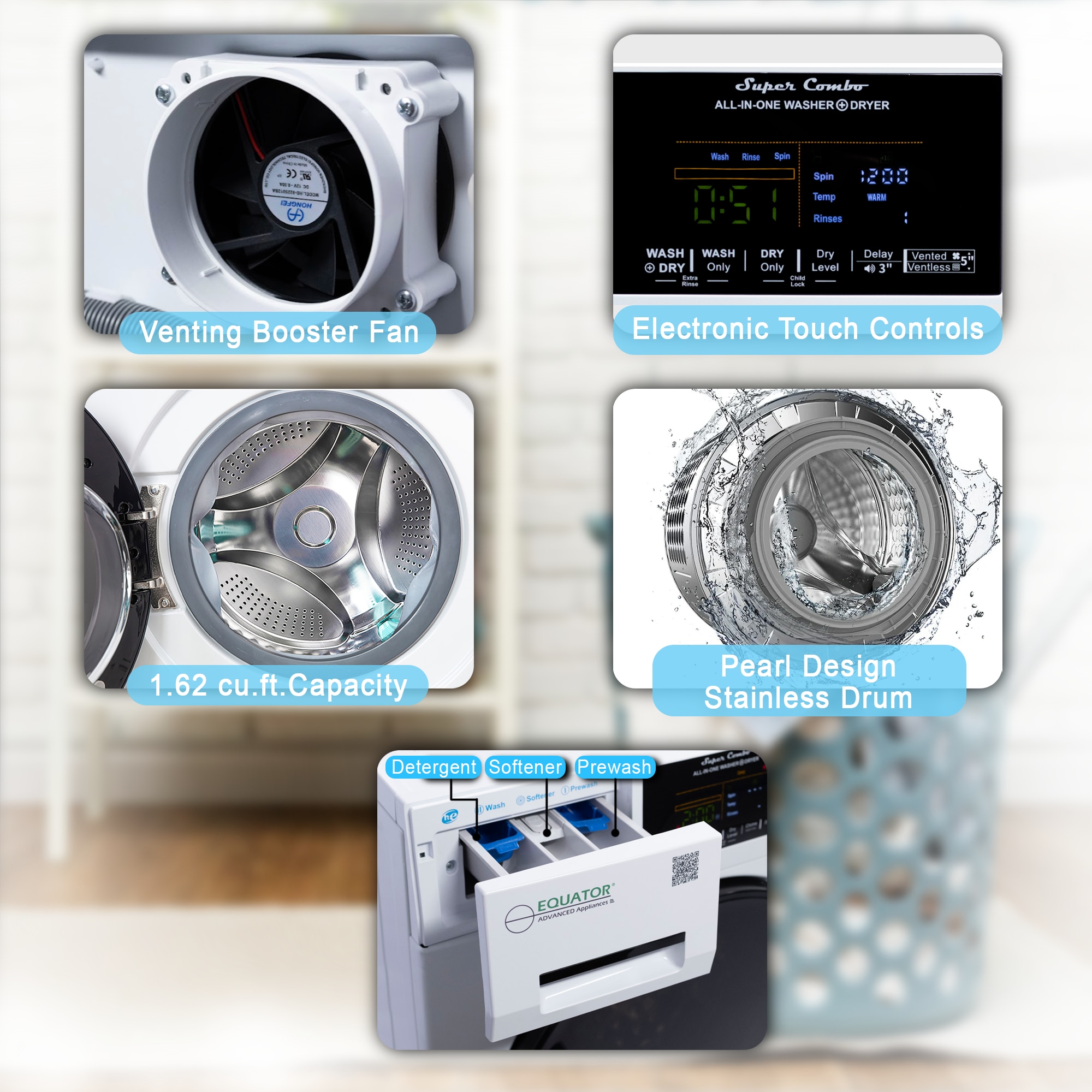 Lavadora Secadora Todo en Uno Compacta para Mascotas de Equator Advanced Appliances, Capacidad 1.62 pies cúbicos, color blanco, Modelo EZ 4600 W