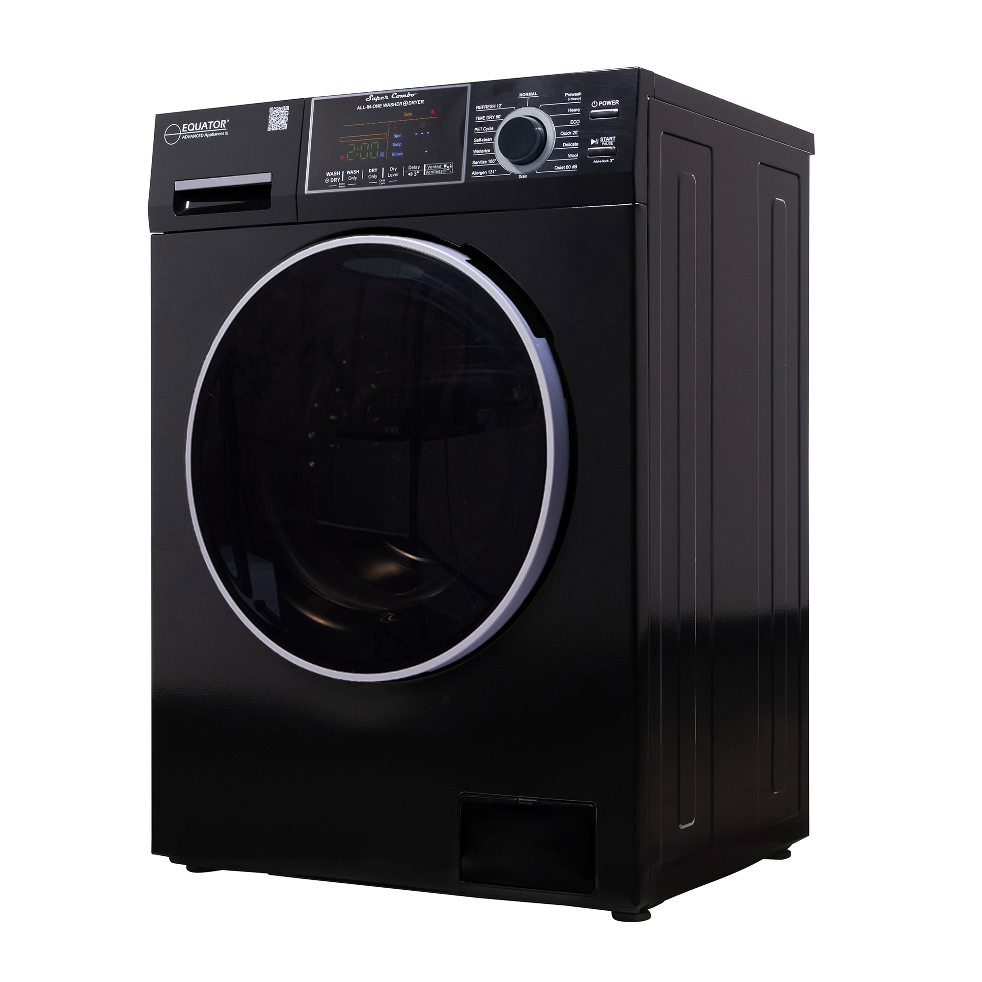 Combo Lavadora-Secadora Todo en Uno Compacta de Mascotas con Capacidad de 1.62 pies cúbicos en Color Negro Modelo EZ 4600 B de Equator Advanced Appliances