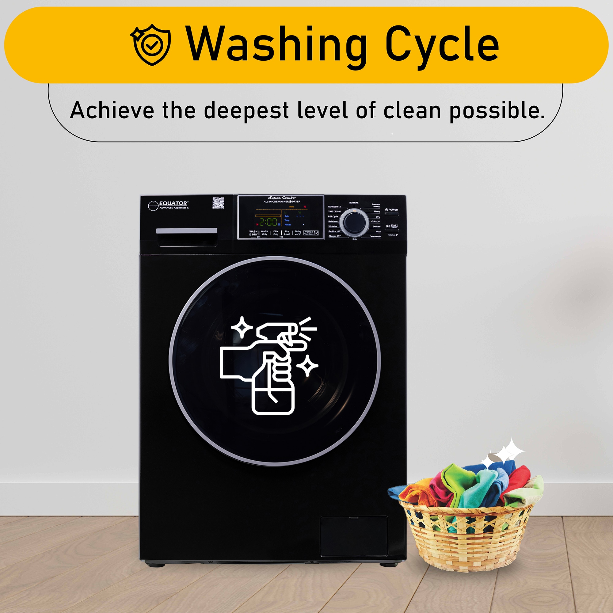 Combo Lavadora-Secadora Todo en Uno Compacta de Mascotas con Capacidad de 1.62 pies cúbicos en Color Negro Modelo EZ 4600 B de Equator Advanced Appliances