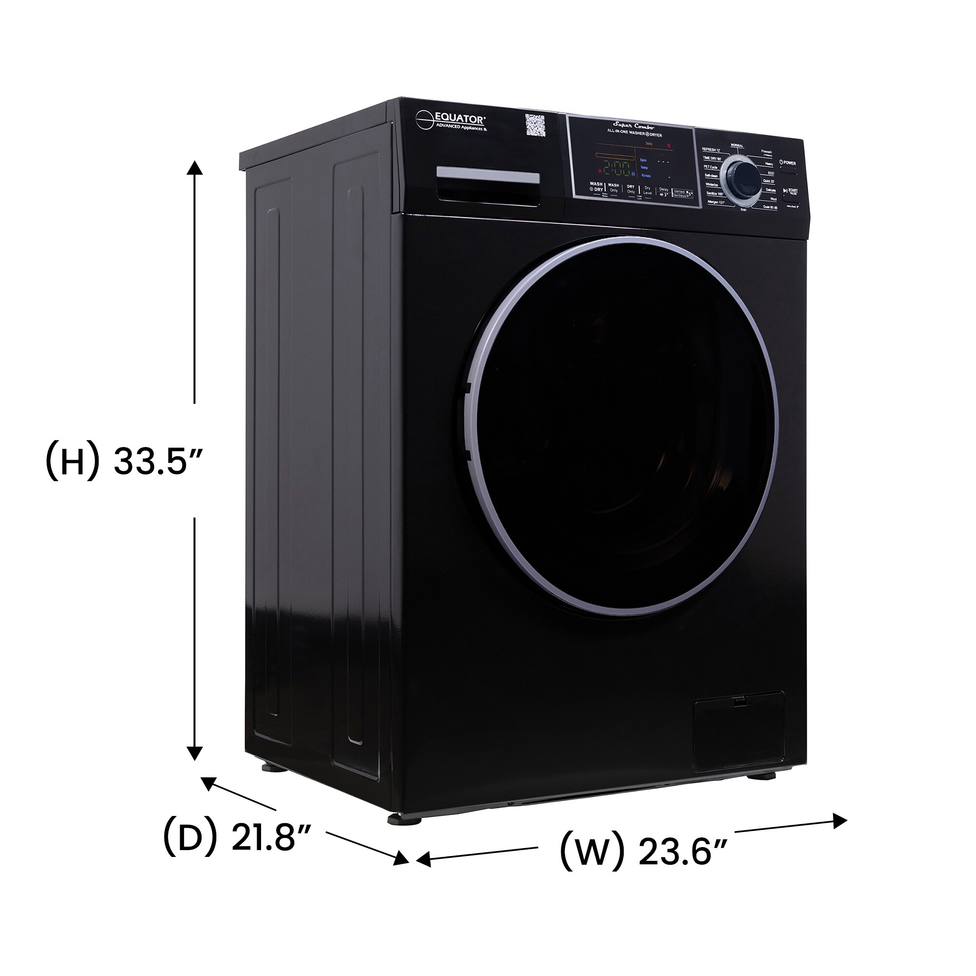 Combo Lavadora-Secadora Todo en Uno Compacta de Mascotas con Capacidad de 1.62 pies cúbicos en Color Negro Modelo EZ 4600 B de Equator Advanced Appliances