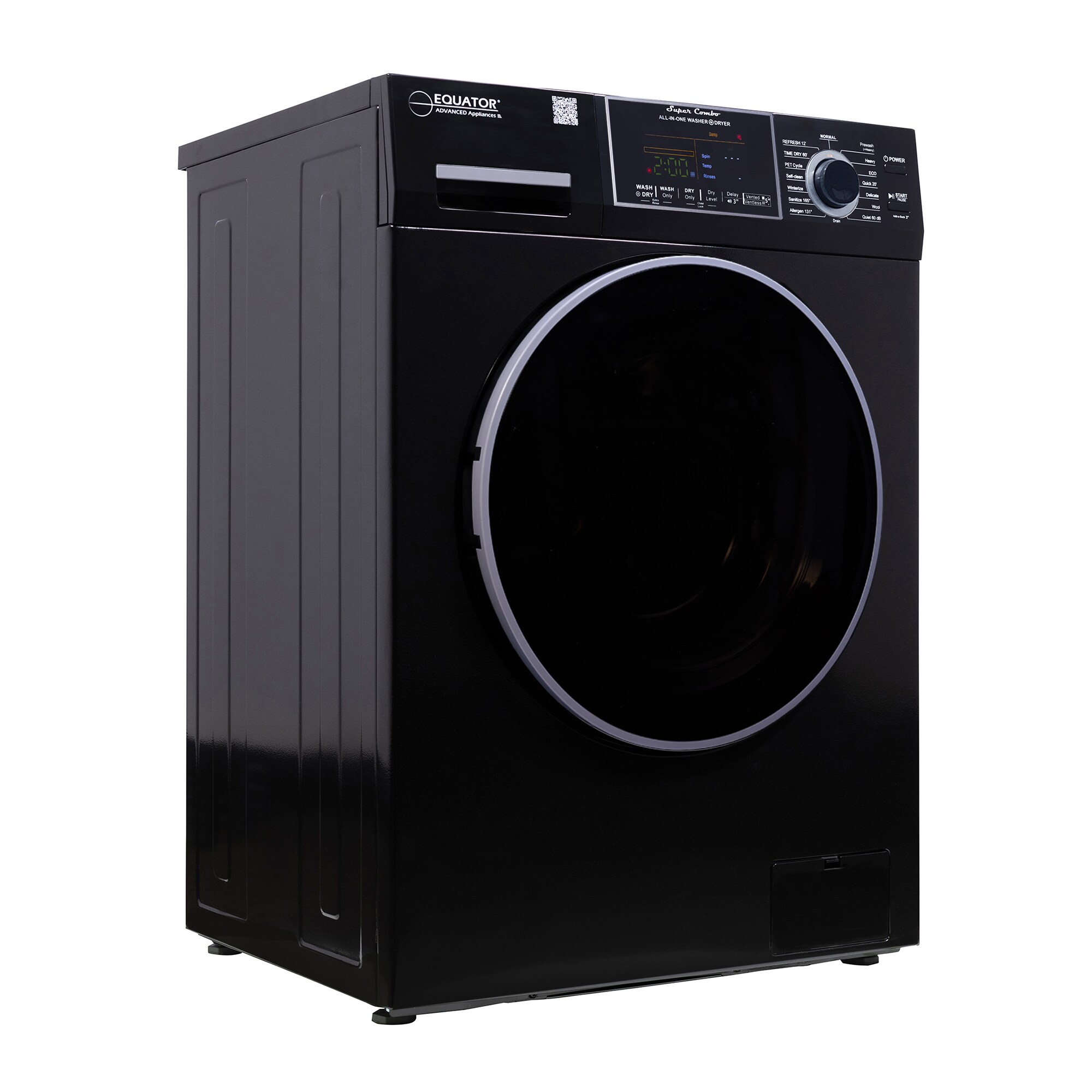 Combo Lavadora-Secadora Todo en Uno Compacta de Mascotas con Capacidad de 1.62 pies cúbicos en Color Negro Modelo EZ 4600 B de Equator Advanced Appliances