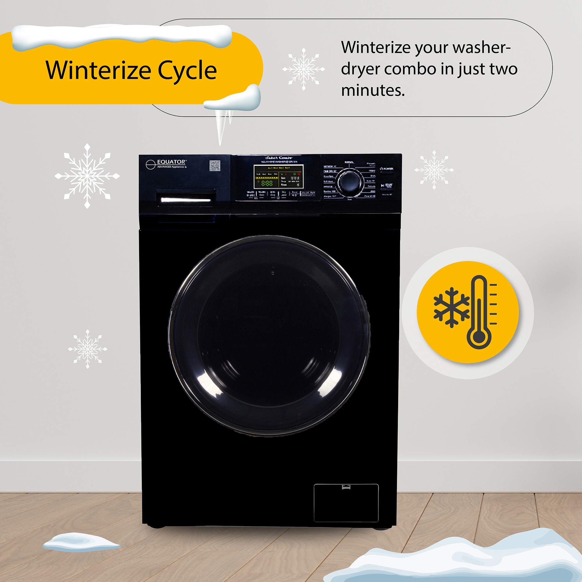 Combo Lavadora-Secadora Todo en Uno Compacta de Mascotas con Capacidad de 1.62 pies cúbicos en Color Negro Modelo EZ 4600 B de Equator Advanced Appliances