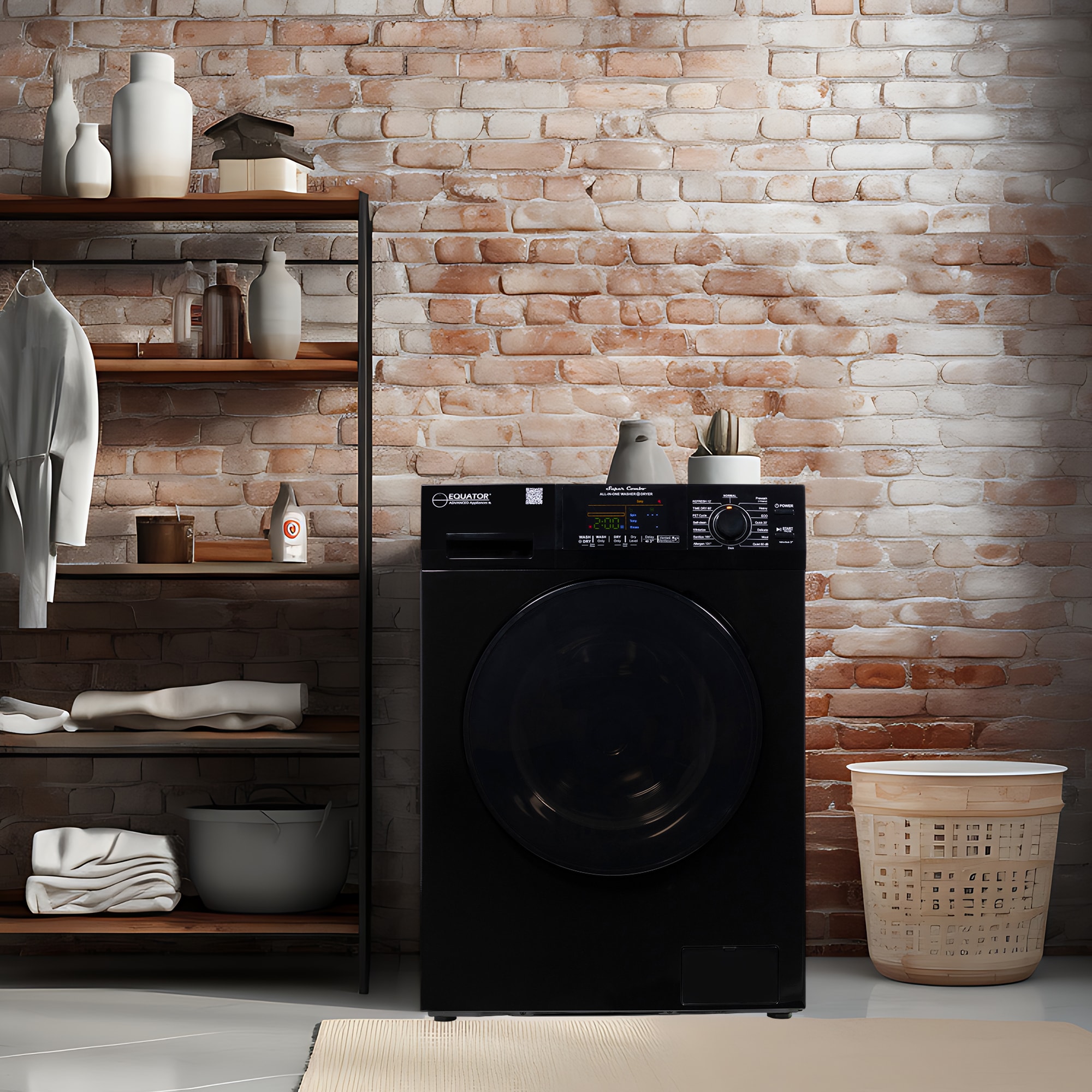 Combo Lavadora-Secadora Todo en Uno Compacta de Mascotas con Capacidad de 1.62 pies cúbicos en Color Negro Modelo EZ 4600 B de Equator Advanced Appliances