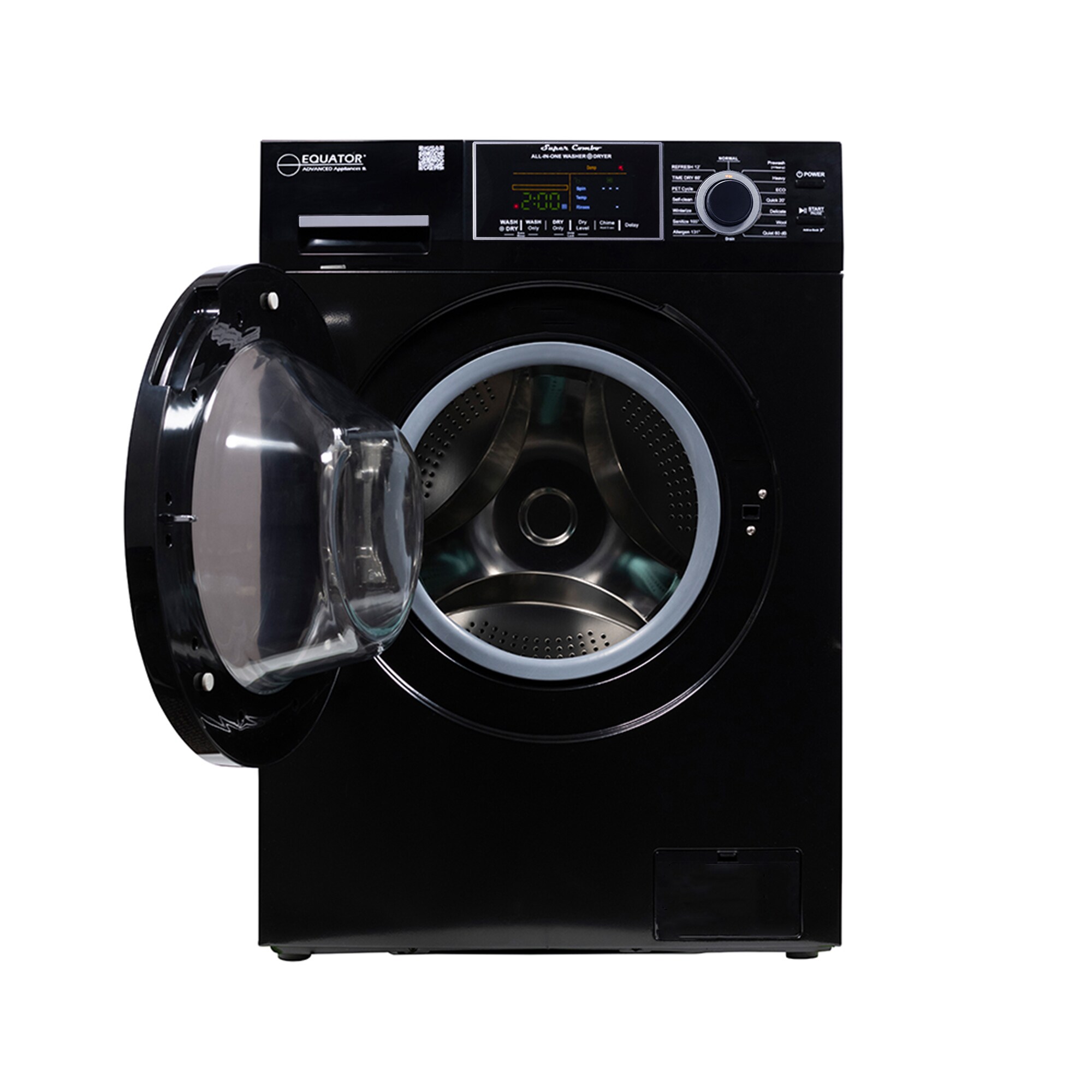 Combo Lavadora-Secadora Todo en Uno Compacta de Mascotas con Capacidad de 1.62 pies cúbicos en Color Negro Modelo EZ 4600 B de Equator Advanced Appliances