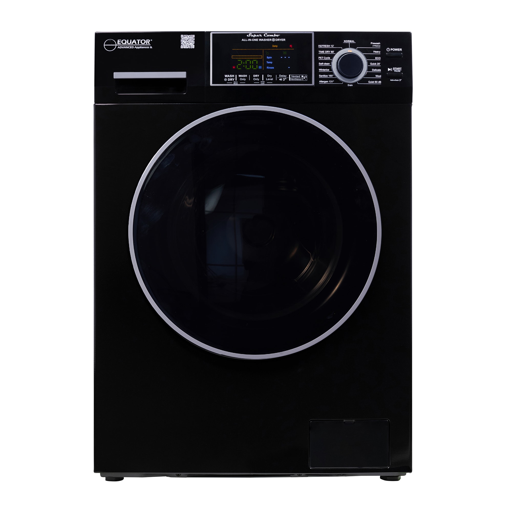 Combo Lavadora-Secadora Todo en Uno Compacta de Mascotas con Capacidad de 1.62 pies cúbicos en Color Negro Modelo EZ 4600 B de Equator Advanced Appliances