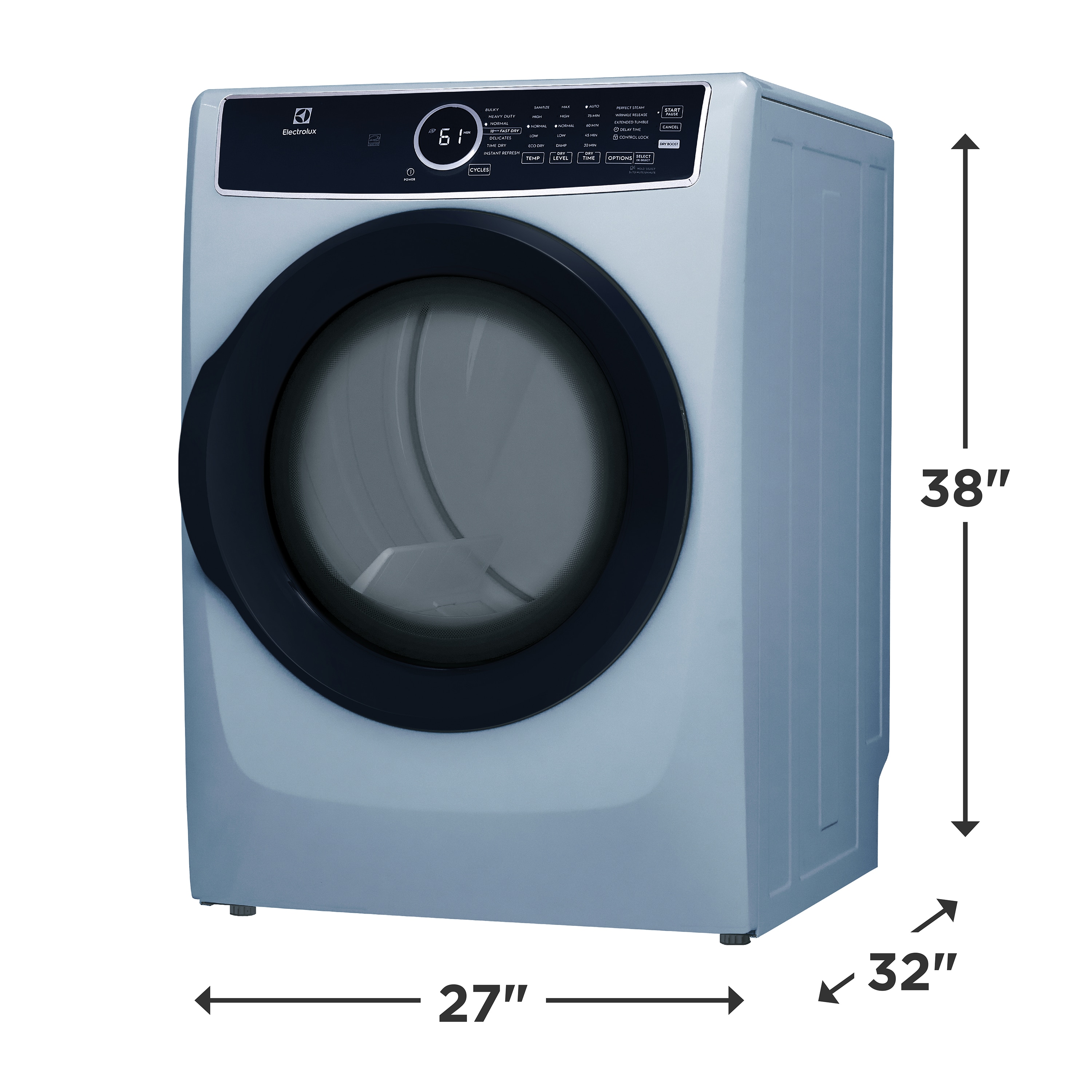 Electrolux 8 Pies Cúbicos Apilable con Ciclo de Vapor y Ventilación en Azul Glaciar - Certificado Energy Star ELFE7437AG