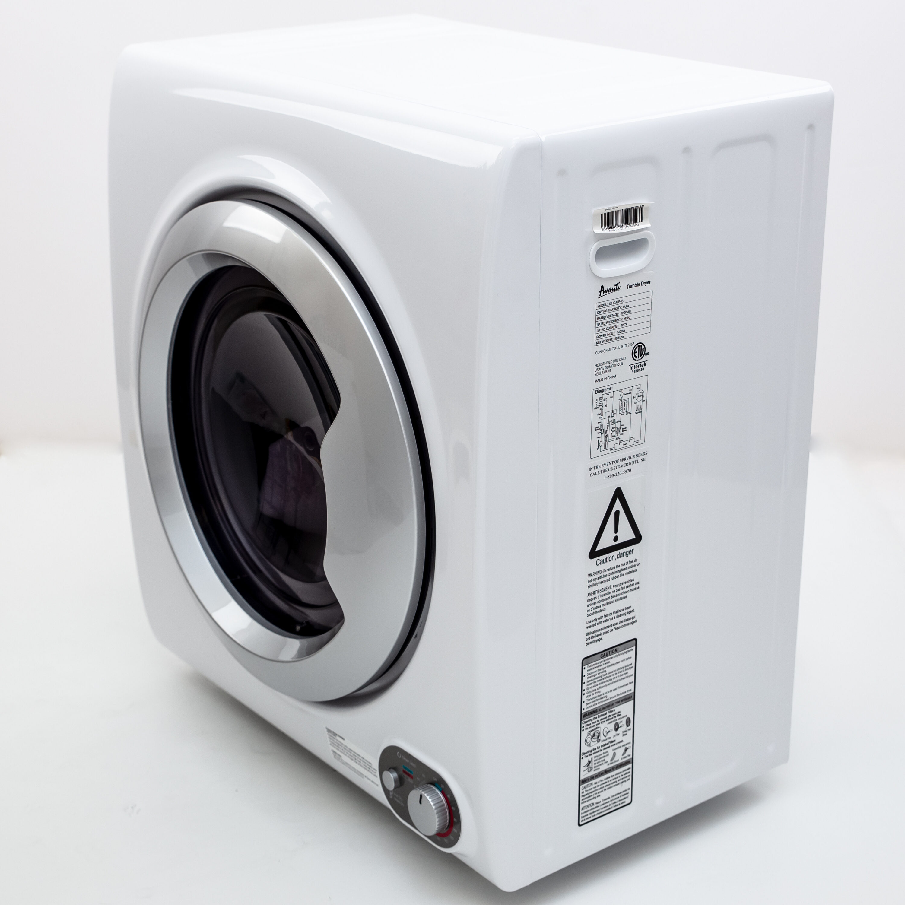 Secadora eléctrica portátil con ventilación de 2.6 pies cúbicos (Blanca) Avanti D110J2P-IS.