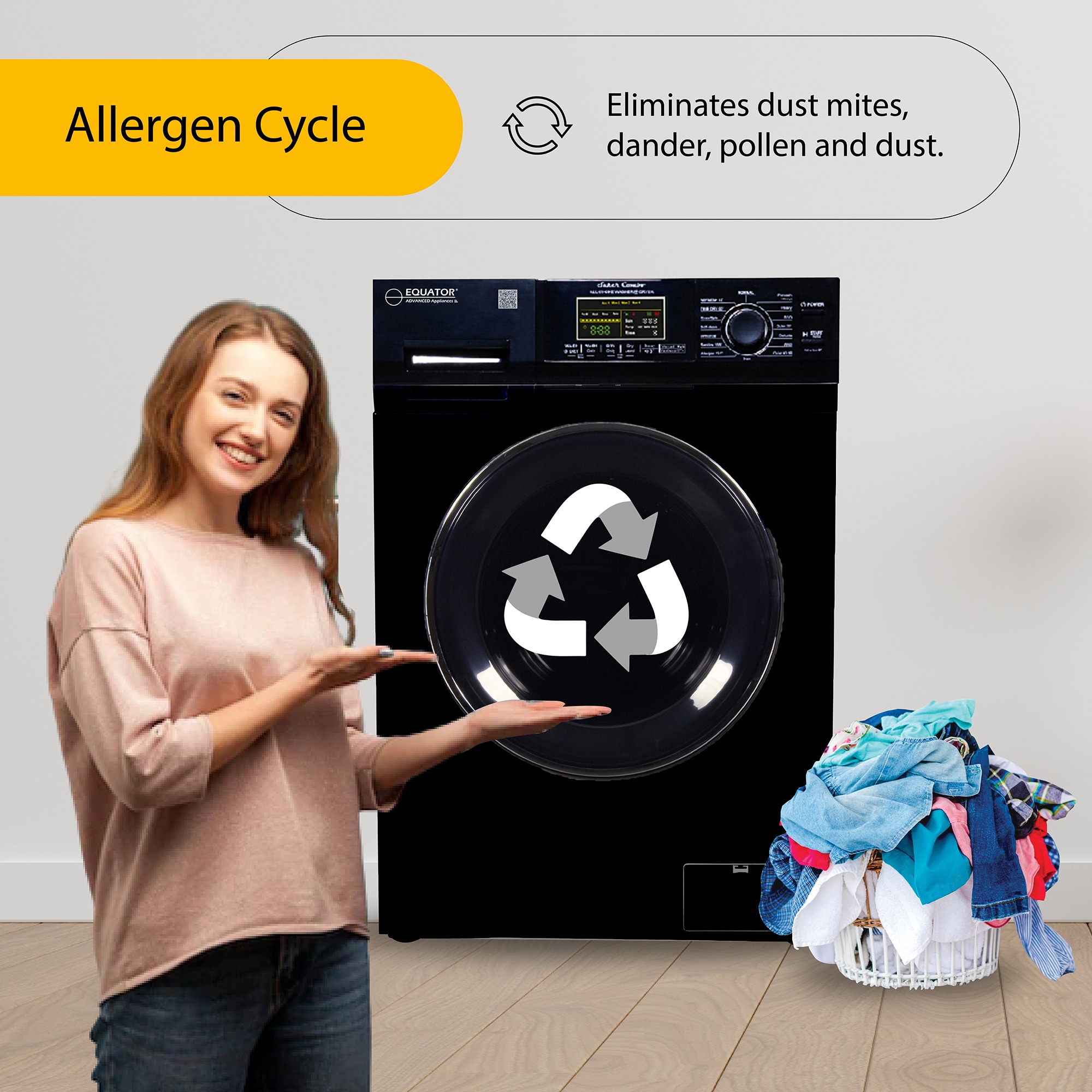 Combo de Lavadora Secadora Todo en Uno Ventilado Negro de Capacidad Compacta de 1.62 pies cúbicos Versión Mascotas para Casa Rodante Equator Advanced Appliances EZ 4600 RV
