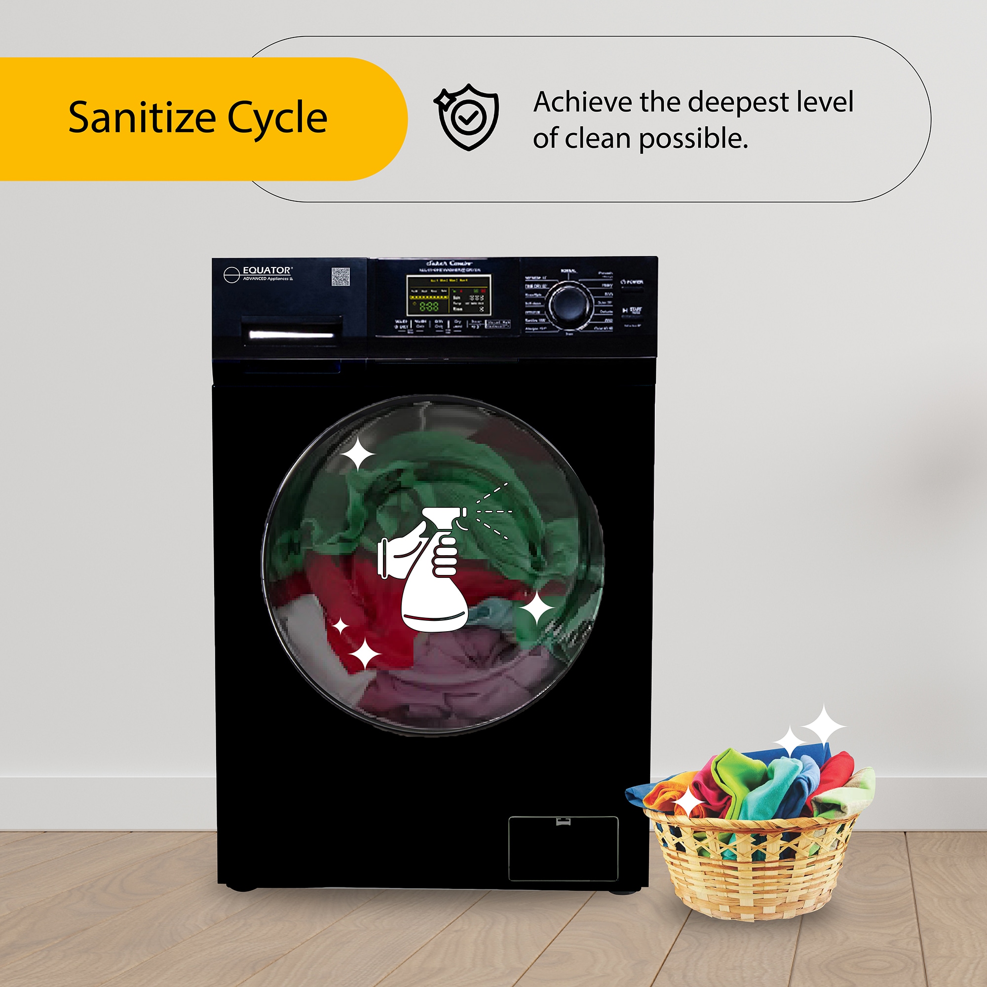 Combo de Lavadora Secadora Todo en Uno Ventilado Negro de Capacidad Compacta de 1.62 pies cúbicos Versión Mascotas para Casa Rodante Equator Advanced Appliances EZ 4600 RV