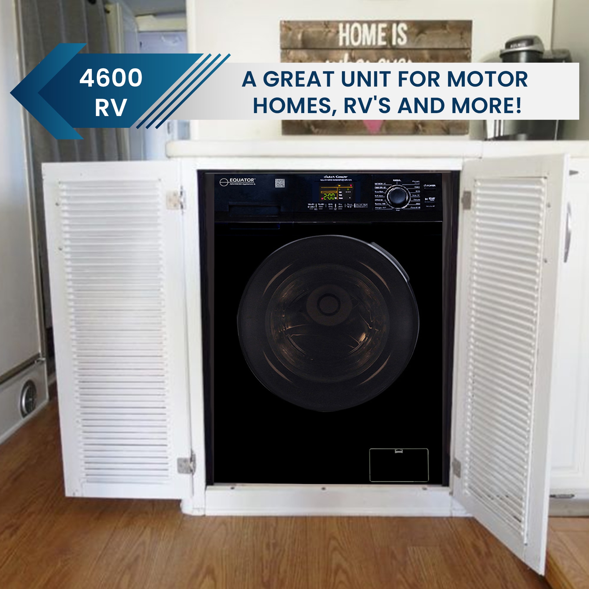 Combo de Lavadora Secadora Todo en Uno Ventilado Negro de Capacidad Compacta de 1.62 pies cúbicos Versión Mascotas para Casa Rodante Equator Advanced Appliances EZ 4600 RV