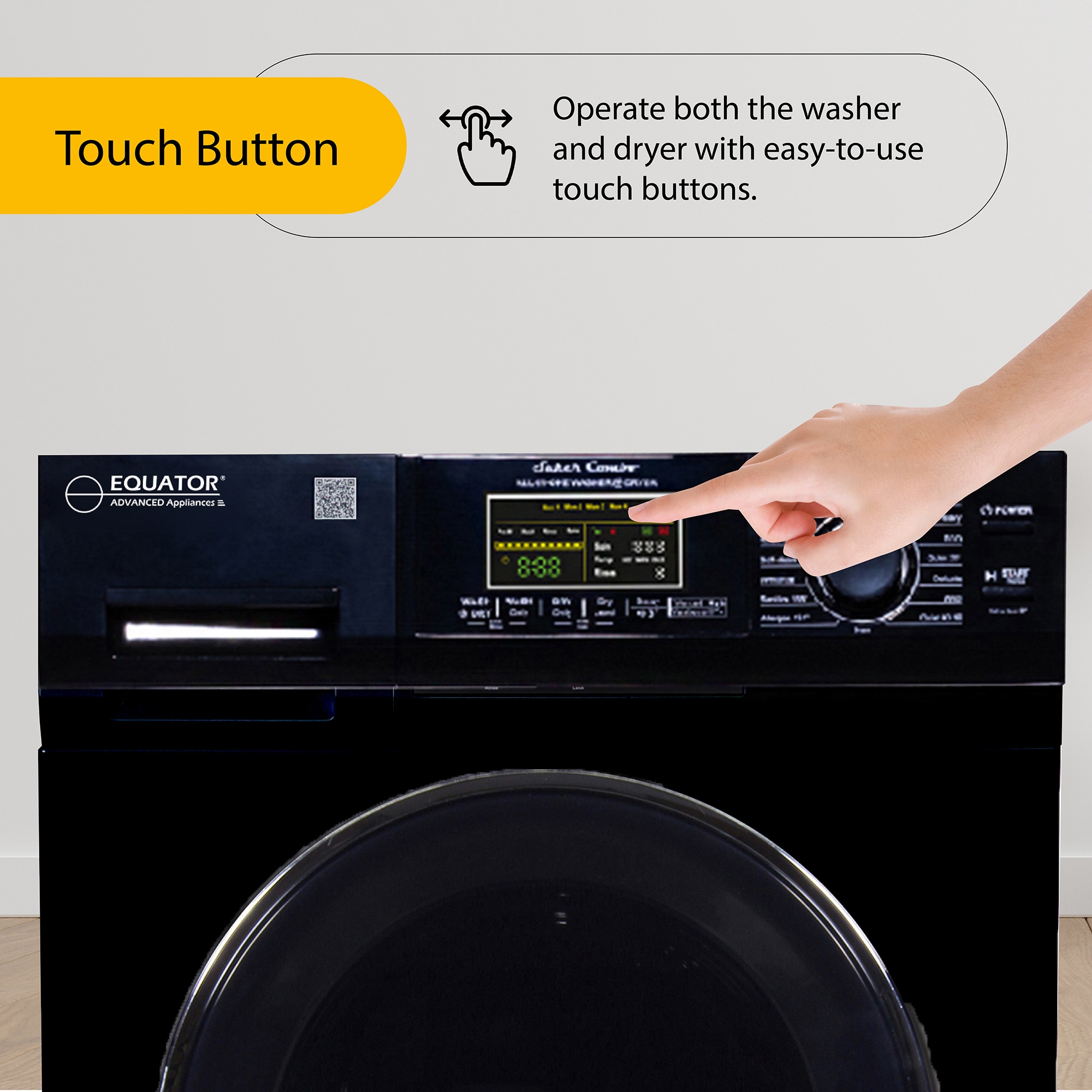Combo de Lavadora Secadora Todo en Uno Ventilado Negro de Capacidad Compacta de 1.62 pies cúbicos Versión Mascotas para Casa Rodante Equator Advanced Appliances EZ 4600 RV