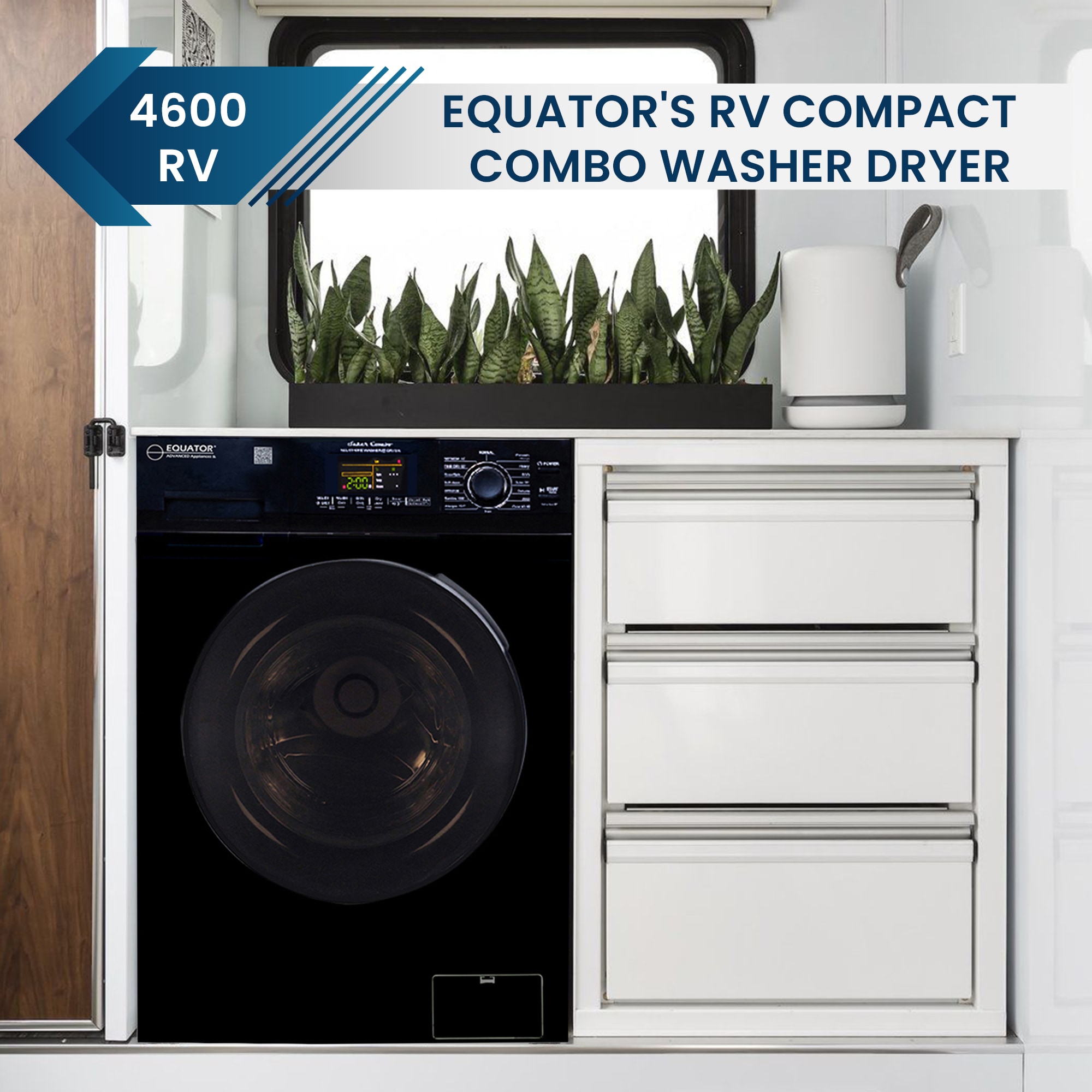 Combo de Lavadora Secadora Todo en Uno Ventilado Negro de Capacidad Compacta de 1.62 pies cúbicos Versión Mascotas para Casa Rodante Equator Advanced Appliances EZ 4600 RV