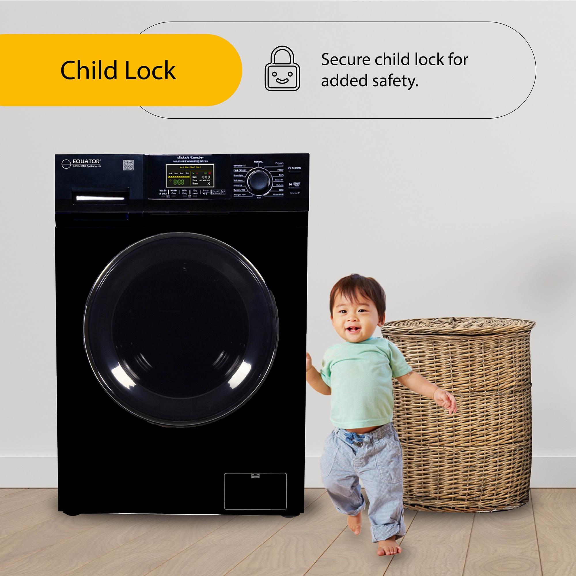 Combo de Lavadora Secadora Todo en Uno Ventilado Negro de Capacidad Compacta de 1.62 pies cúbicos Versión Mascotas para Casa Rodante Equator Advanced Appliances EZ 4600 RV
