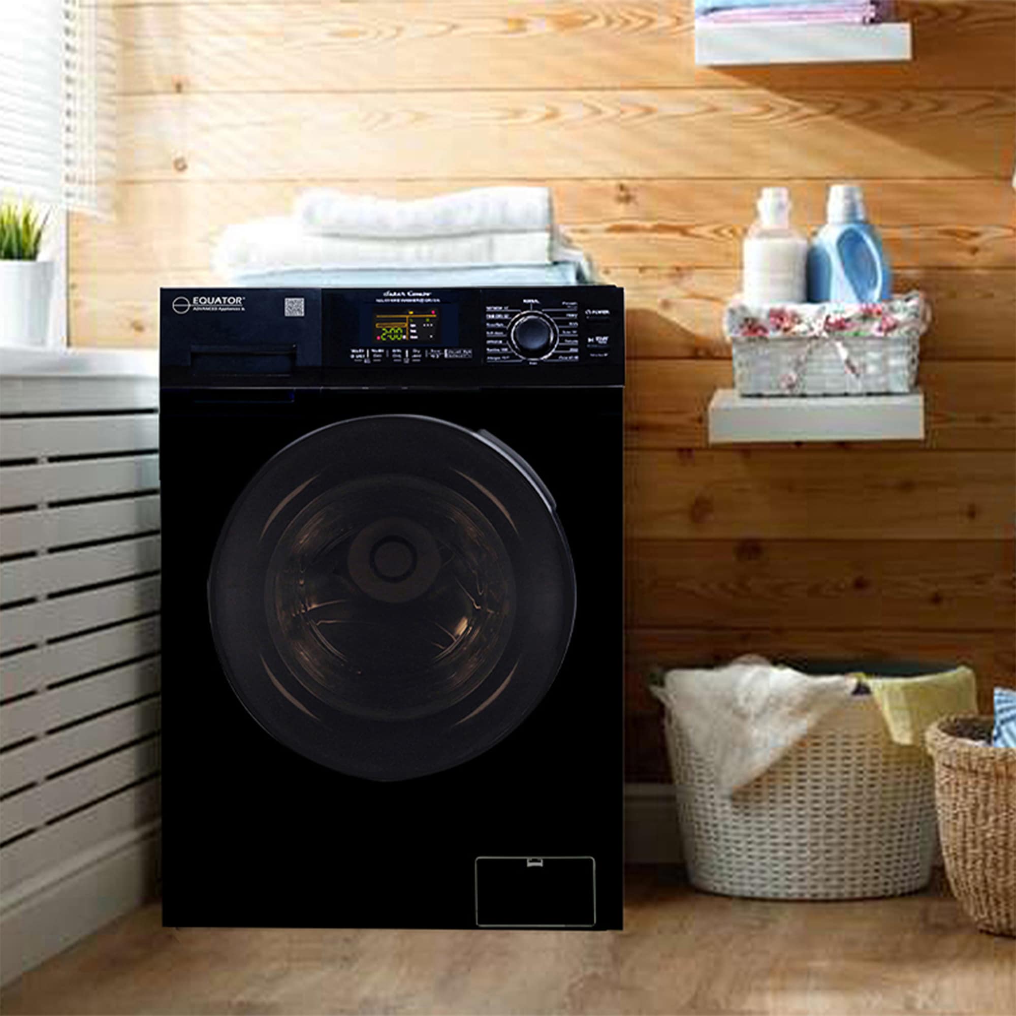 Combo de Lavadora Secadora Todo en Uno Ventilado Negro de Capacidad Compacta de 1.62 pies cúbicos Versión Mascotas para Casa Rodante Equator Advanced Appliances EZ 4600 RV