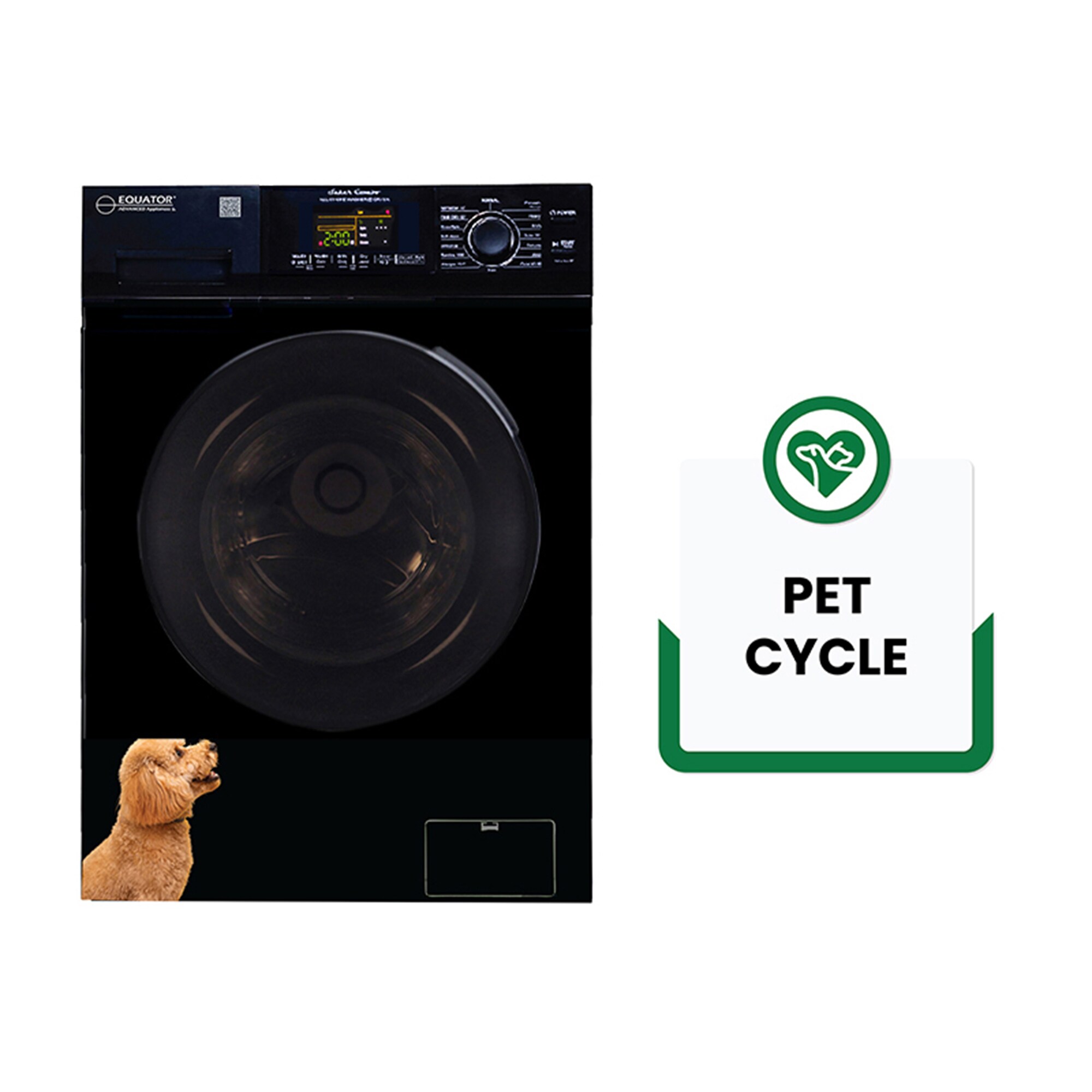 Combo de Lavadora Secadora Todo en Uno Ventilado Negro de Capacidad Compacta de 1.62 pies cúbicos Versión Mascotas para Casa Rodante Equator Advanced Appliances EZ 4600 RV