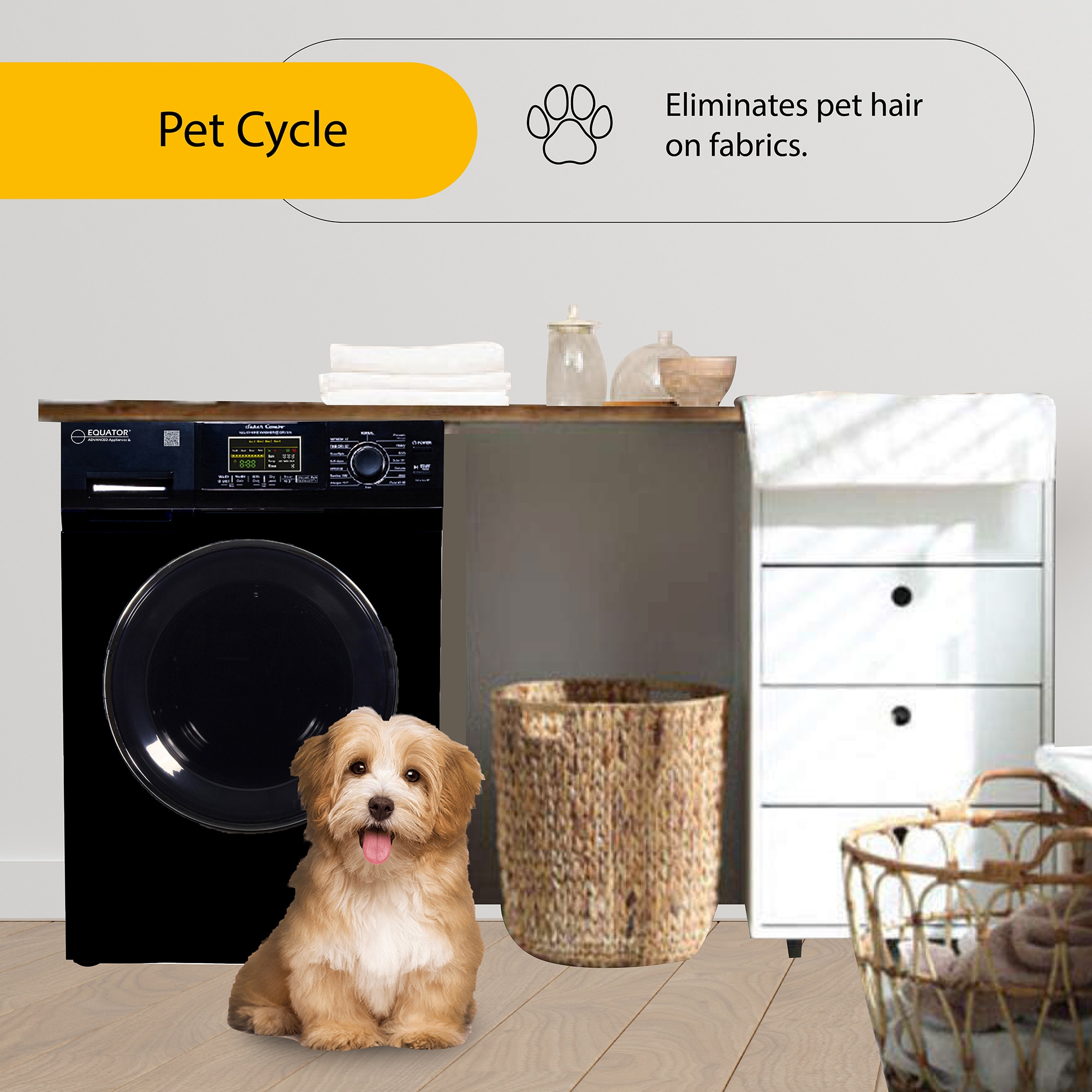 Combo de Lavadora Secadora Todo en Uno Ventilado Negro de Capacidad Compacta de 1.62 pies cúbicos Versión Mascotas para Casa Rodante Equator Advanced Appliances EZ 4600 RV