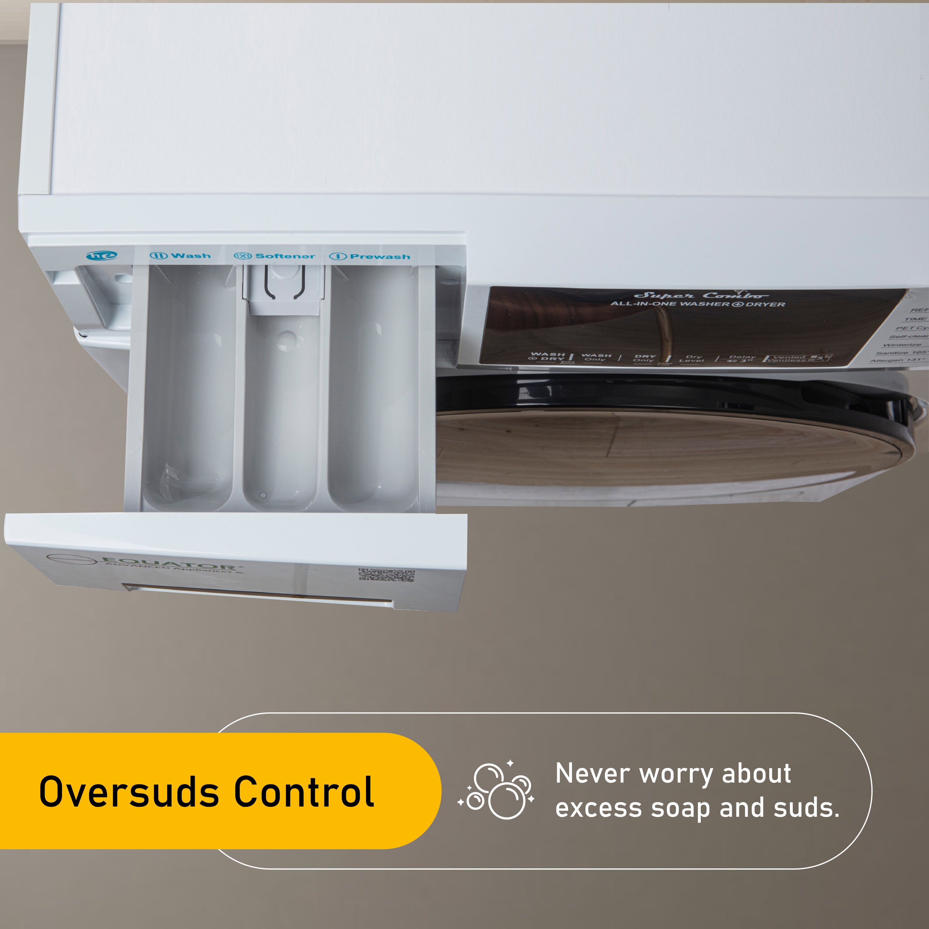 Combo Lavasecadora todo en uno para mascotas de RV de Equator Advanced Appliances, versión compacta con capacidad de 1.62 pies cúbicos en color blanco y ventilación EZ 4600 RV
