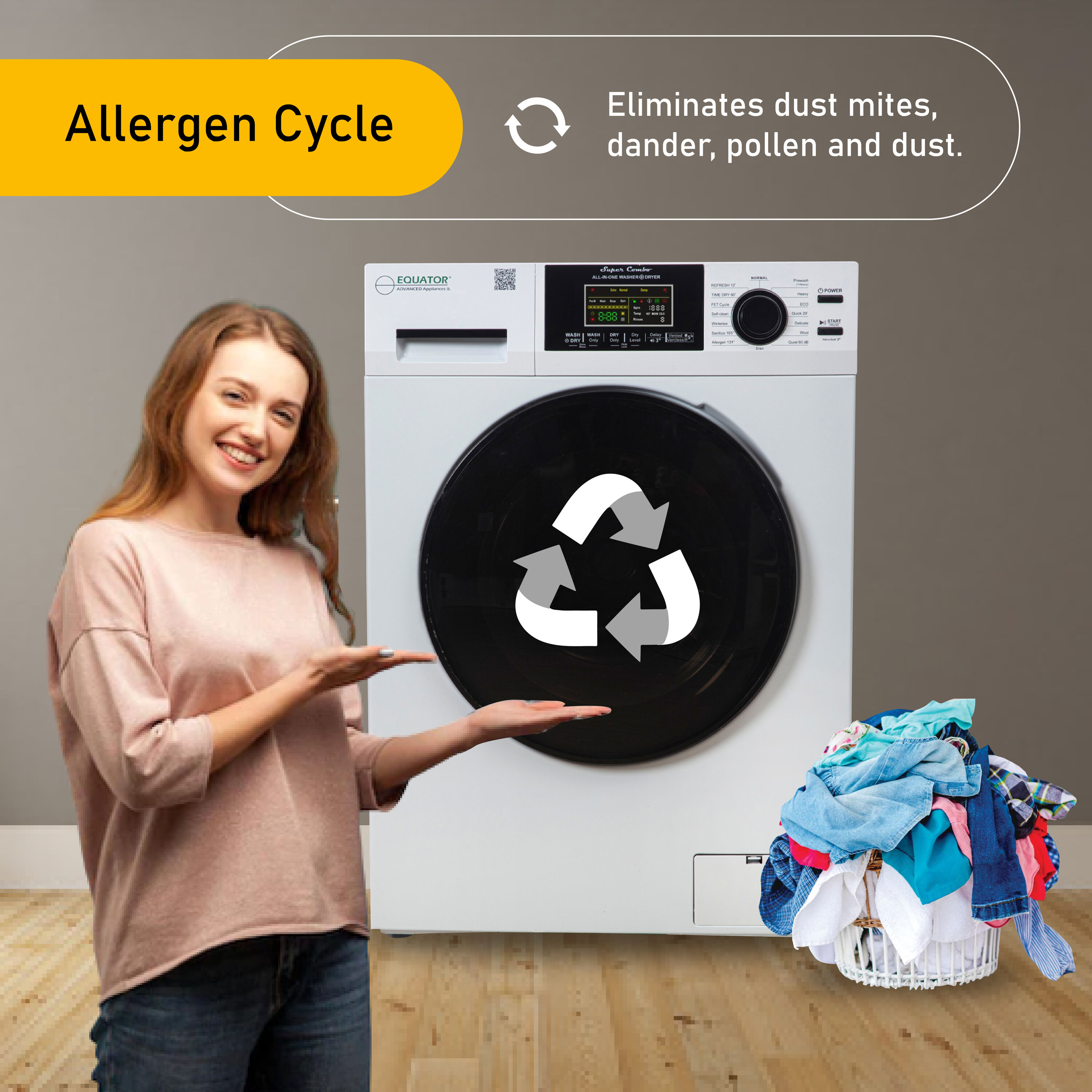 Combo Lavasecadora todo en uno para mascotas de RV de Equator Advanced Appliances, versión compacta con capacidad de 1.62 pies cúbicos en color blanco y ventilación EZ 4600 RV