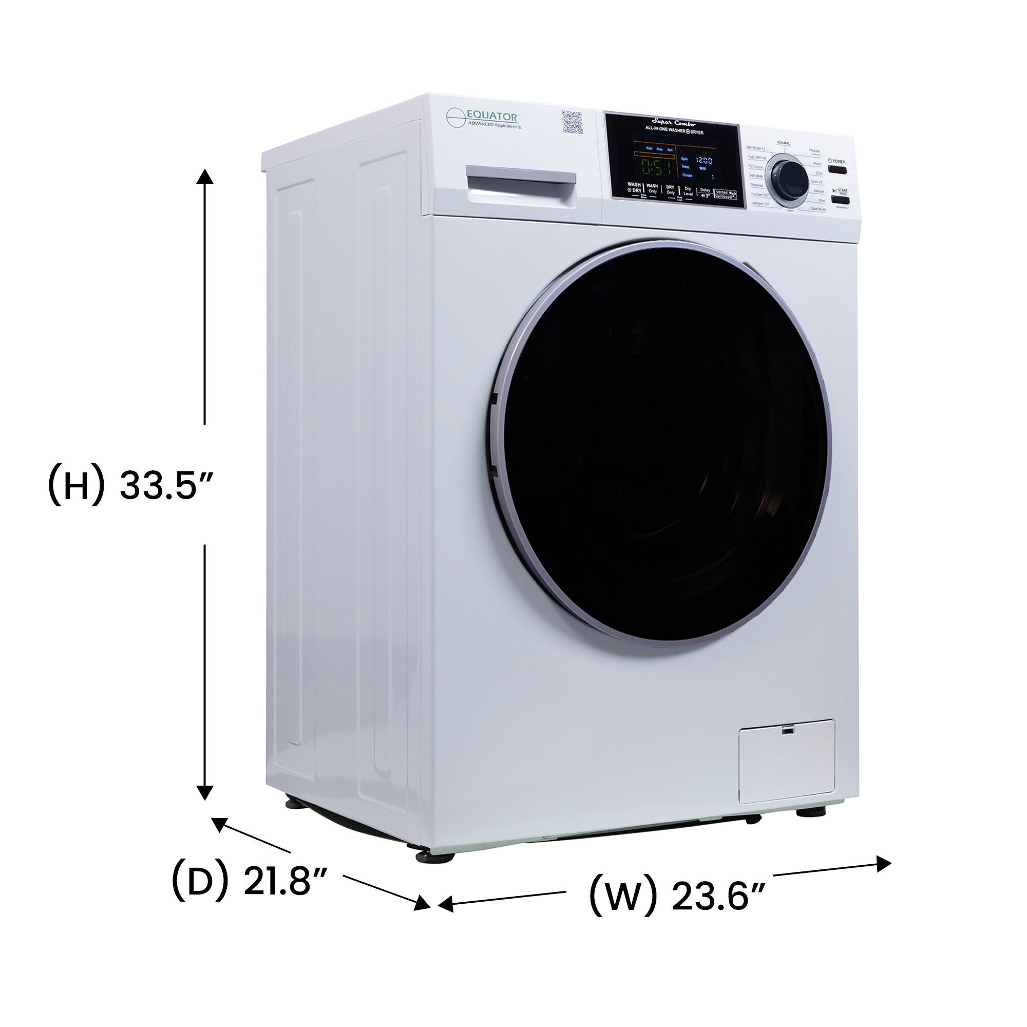 Combo Lavasecadora todo en uno para mascotas de RV de Equator Advanced Appliances, versión compacta con capacidad de 1.62 pies cúbicos en color blanco y ventilación EZ 4600 RV