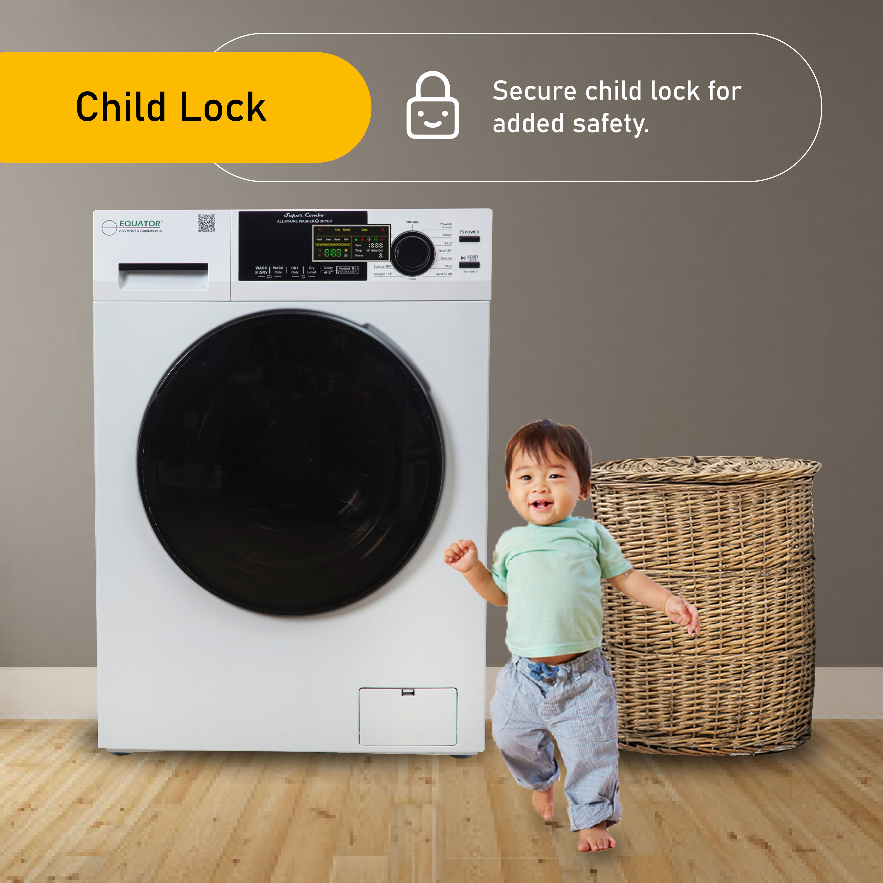 Combo Lavasecadora todo en uno para mascotas de RV de Equator Advanced Appliances, versión compacta con capacidad de 1.62 pies cúbicos en color blanco y ventilación EZ 4600 RV