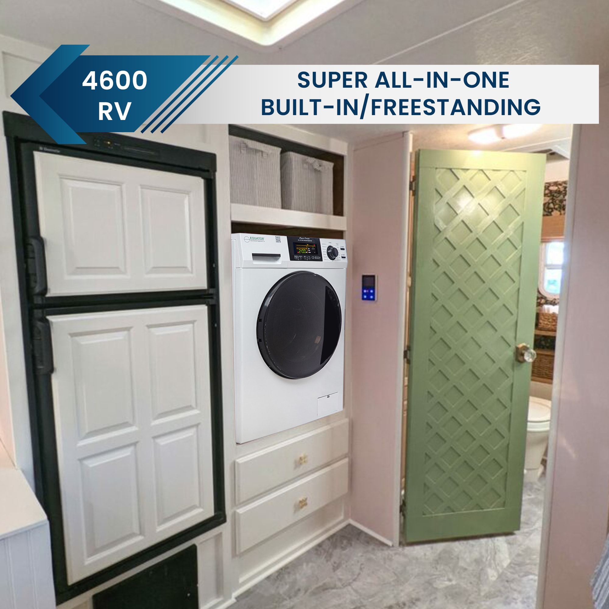 Combo Lavasecadora todo en uno para mascotas de RV de Equator Advanced Appliances, versión compacta con capacidad de 1.62 pies cúbicos en color blanco y ventilación EZ 4600 RV