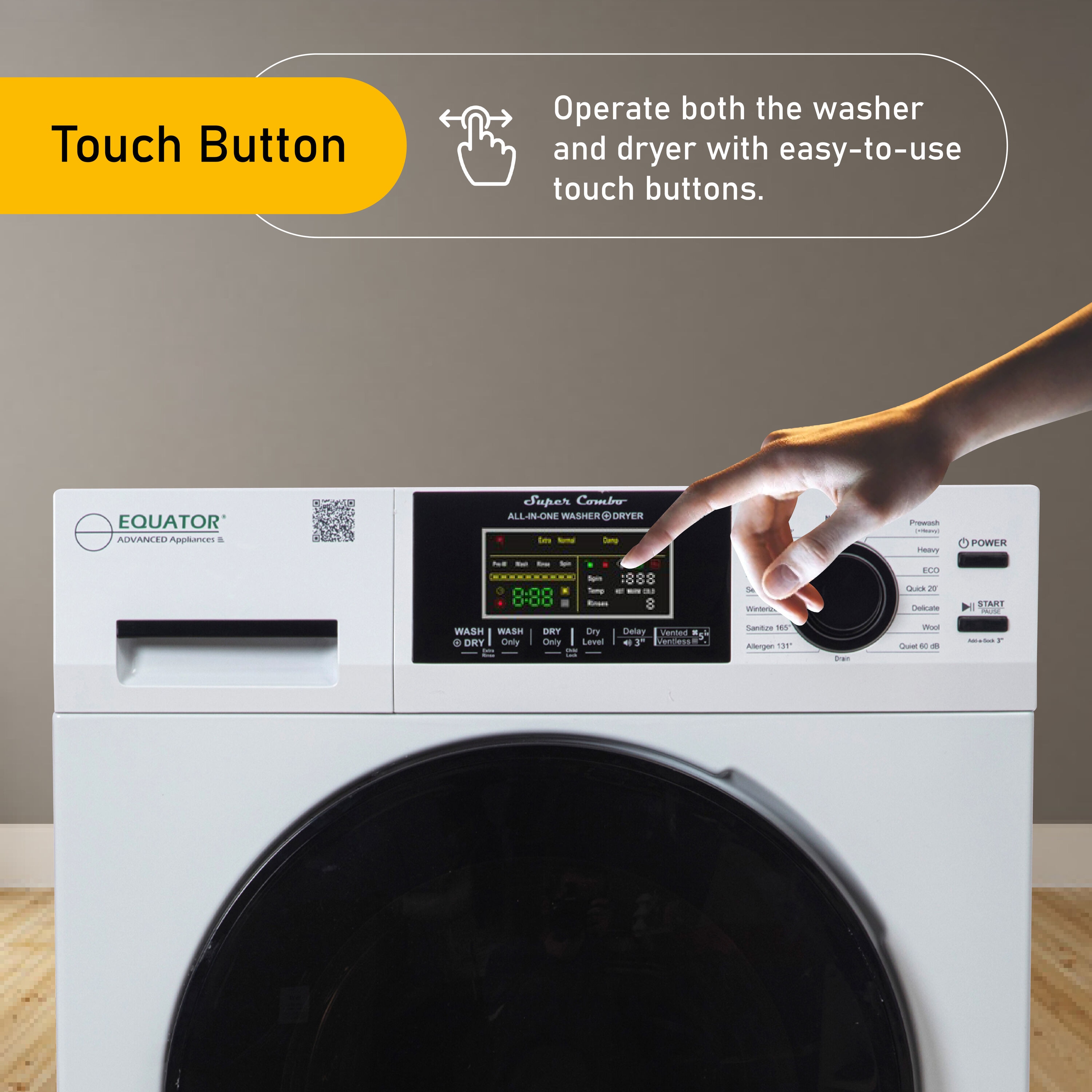 Combo Lavasecadora todo en uno para mascotas de RV de Equator Advanced Appliances, versión compacta con capacidad de 1.62 pies cúbicos en color blanco y ventilación EZ 4600 RV