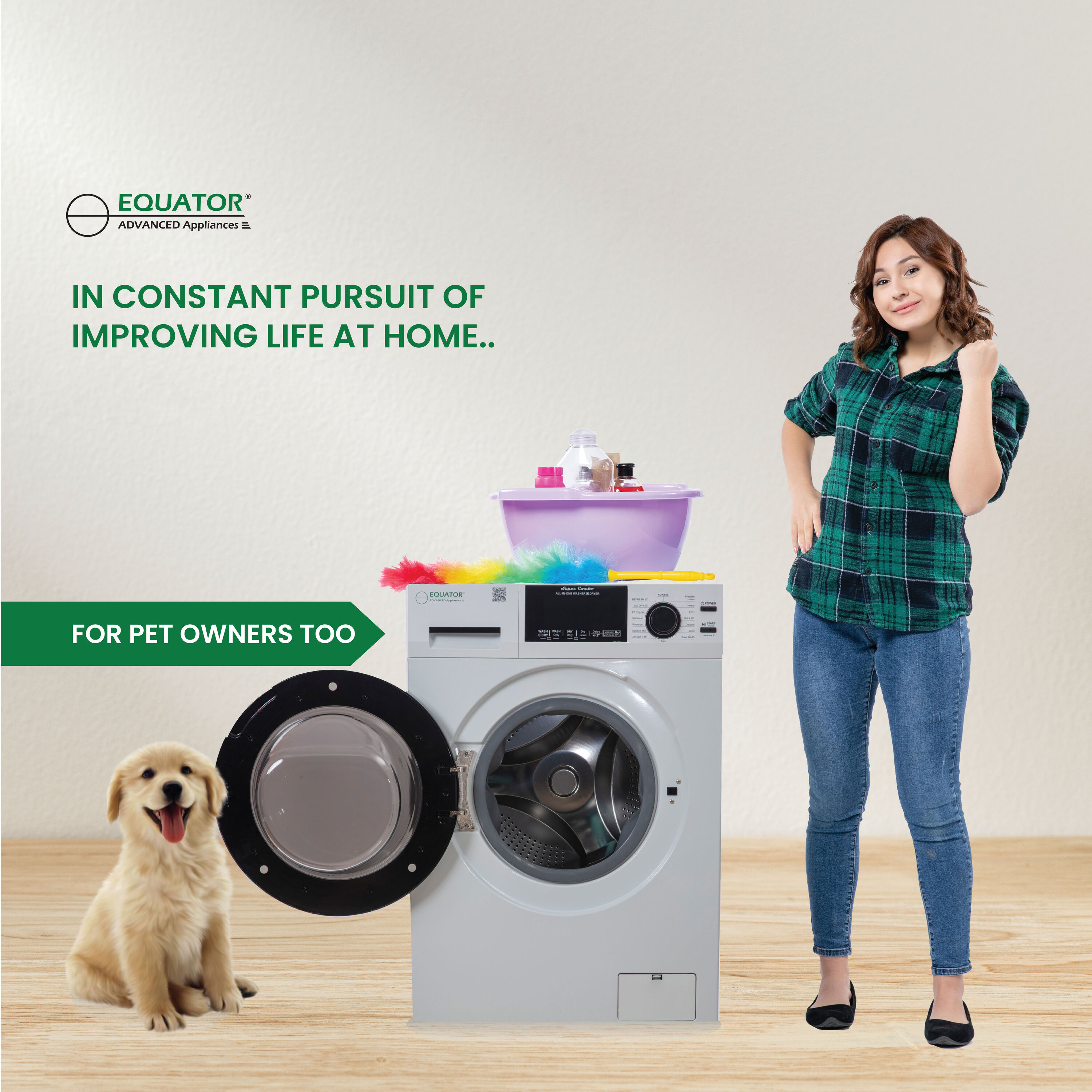 Combo Lavasecadora todo en uno para mascotas de RV de Equator Advanced Appliances, versión compacta con capacidad de 1.62 pies cúbicos en color blanco y ventilación EZ 4600 RV