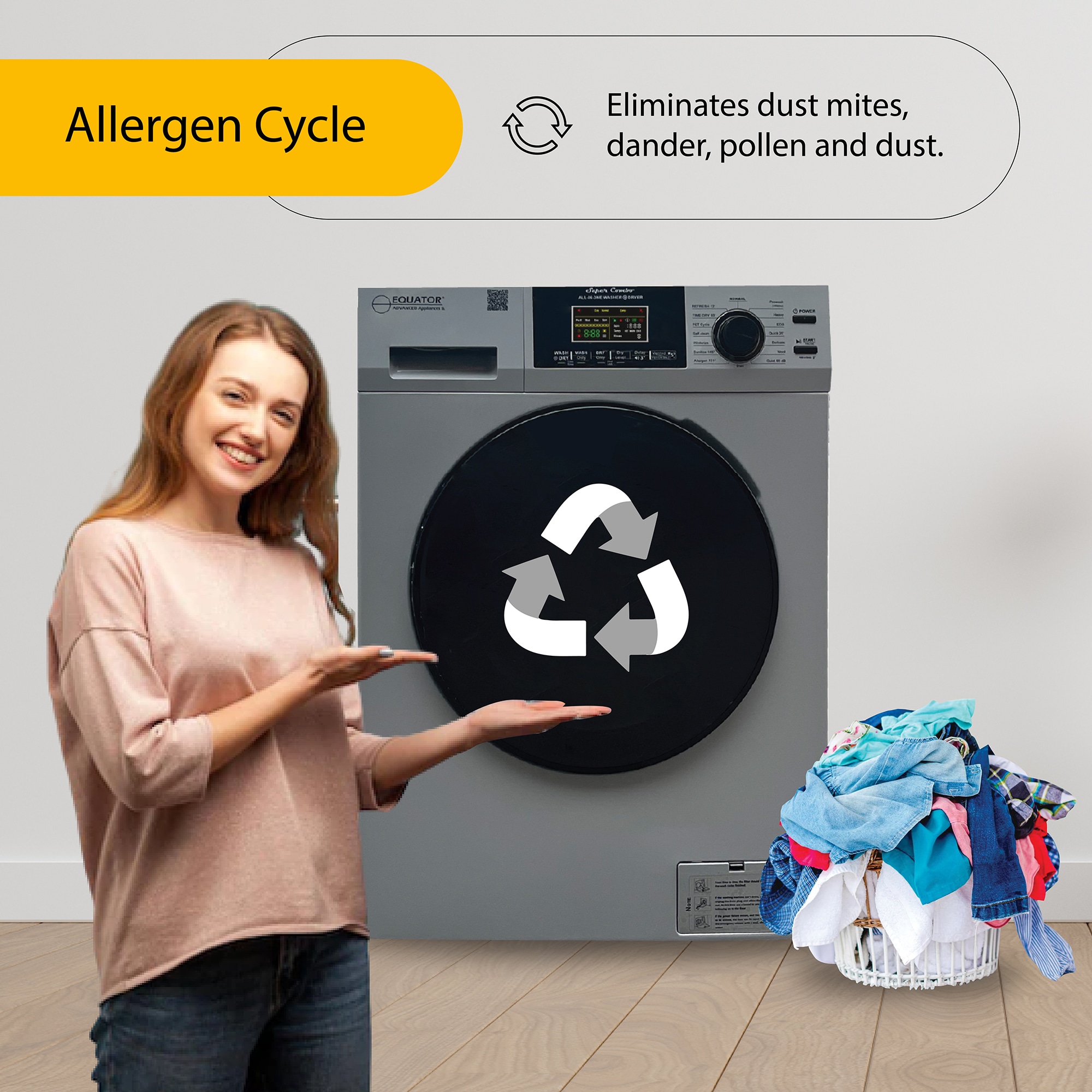 Combo Lavadora Secadora Todo en Uno para Mascotas en RV de Capacidad Compacta de 1.62 pies cúbicos en Plata con Ventilación Equator Advanced Appliances EZ 4600 RV