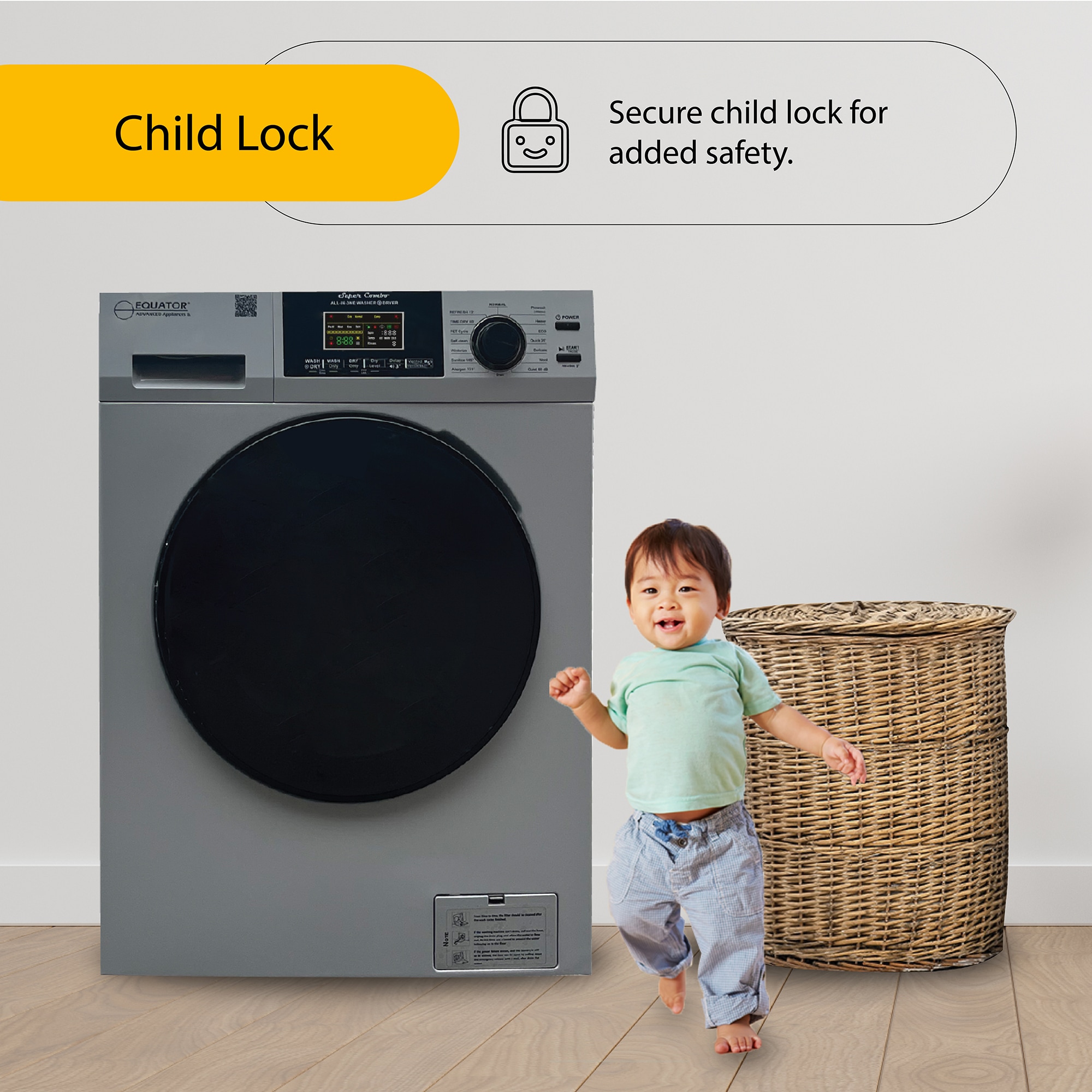 Combo Lavadora Secadora Todo en Uno para Mascotas en RV de Capacidad Compacta de 1.62 pies cúbicos en Plata con Ventilación Equator Advanced Appliances EZ 4600 RV