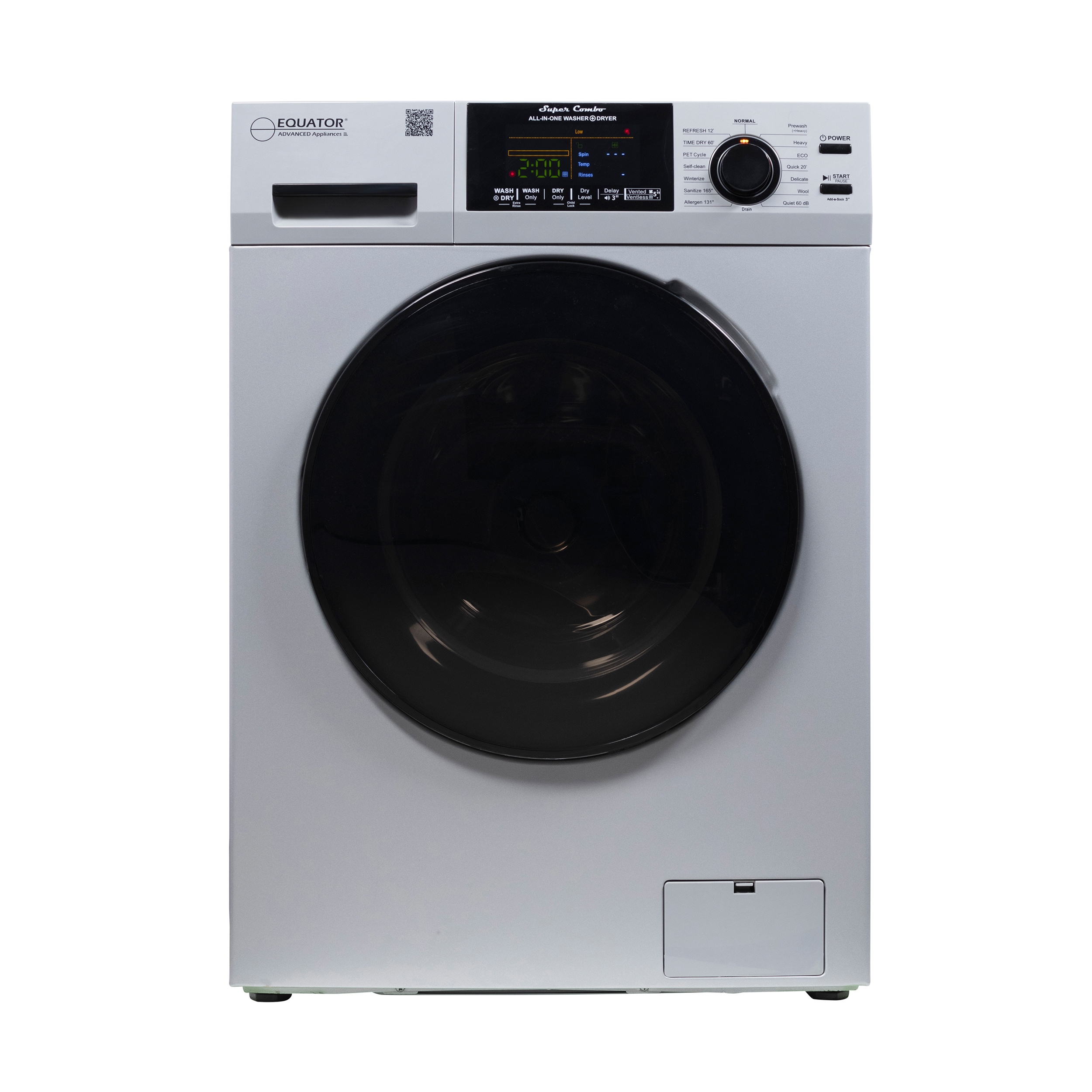 Combo Lavadora Secadora Todo en Uno para Mascotas en RV de Capacidad Compacta de 1.62 pies cúbicos en Plata con Ventilación Equator Advanced Appliances EZ 4600 RV