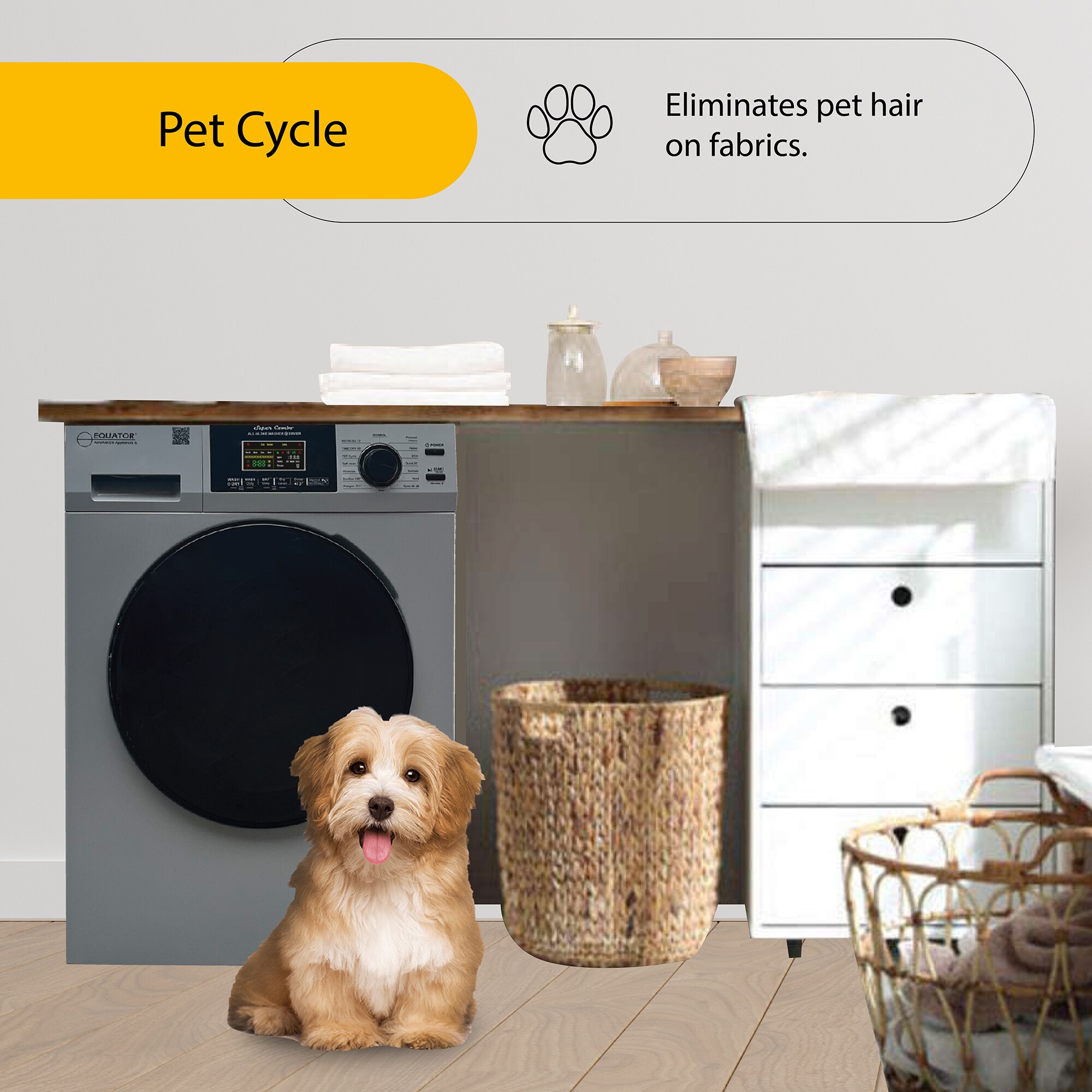 Combo Lavadora Secadora Todo en Uno para Mascotas en RV de Capacidad Compacta de 1.62 pies cúbicos en Plata con Ventilación Equator Advanced Appliances EZ 4600 RV