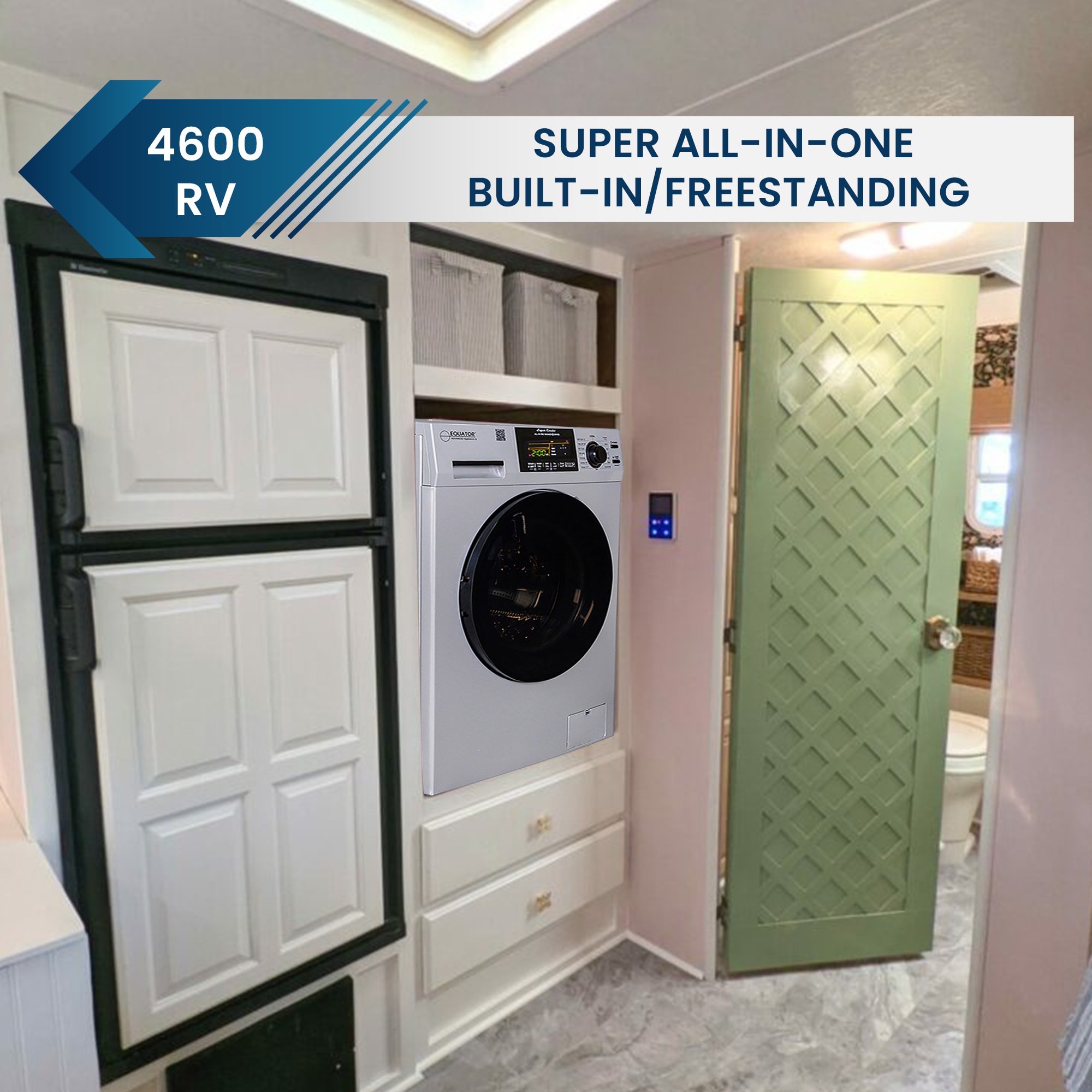 Combo Lavadora Secadora Todo en Uno para Mascotas en RV de Capacidad Compacta de 1.62 pies cúbicos en Plata con Ventilación Equator Advanced Appliances EZ 4600 RV