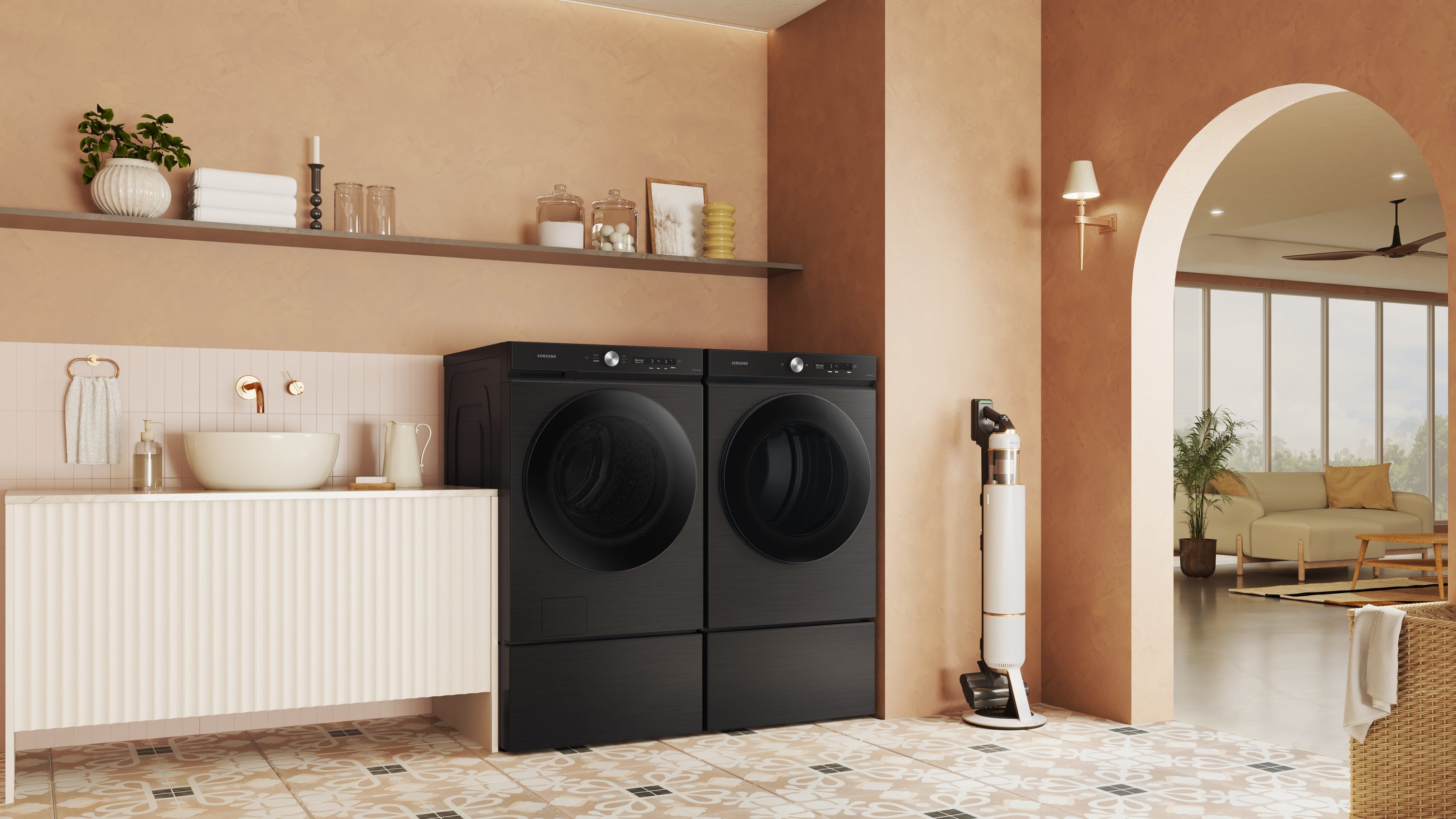 Secadora eléctrica apilable Samsung de 7.6 pies cúbicos con ciclo de vapor y ventilación (Negro Mate) Certificada por Energy Star DVE53BB8700V