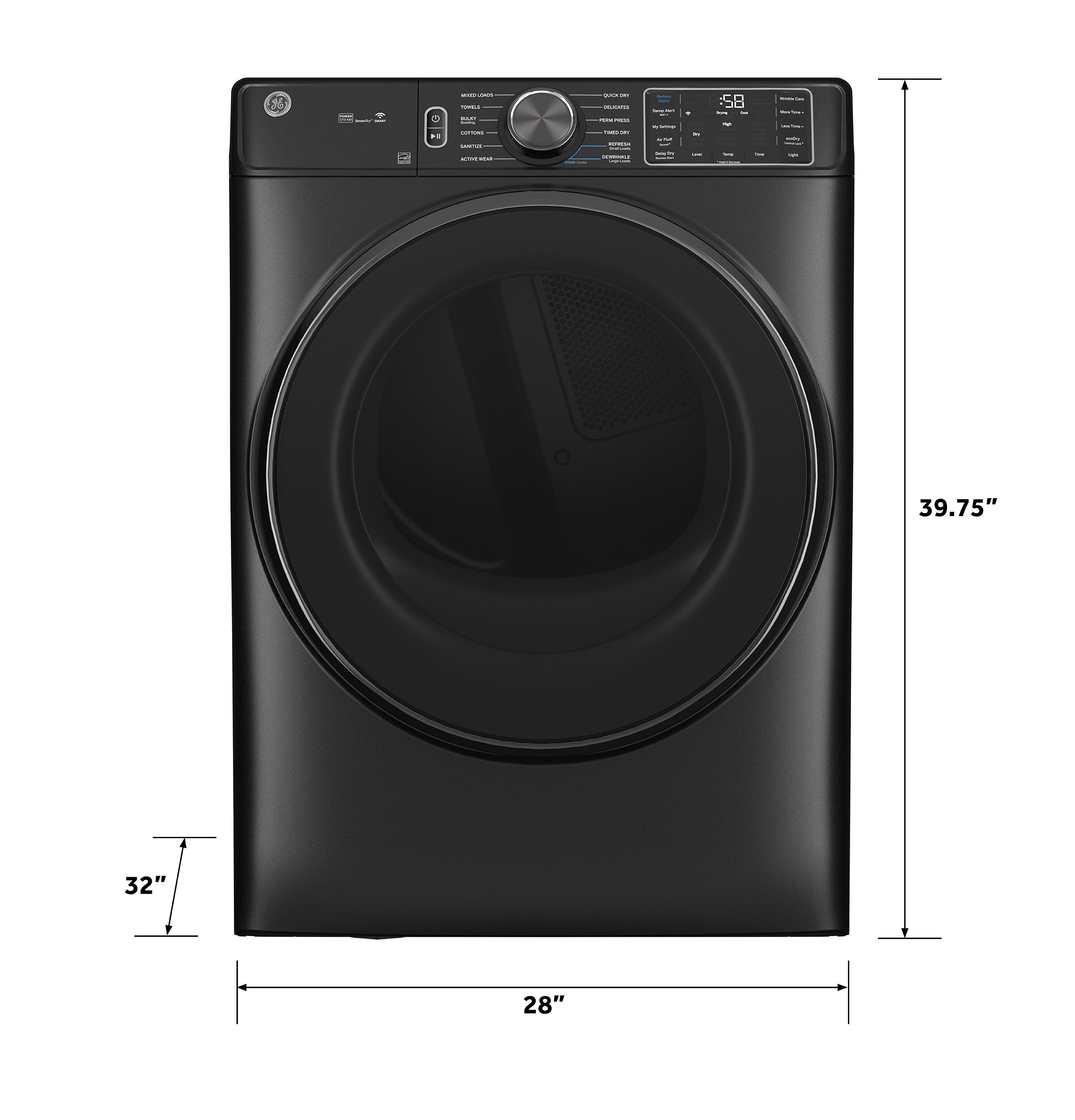Secadora eléctrica apilable con ciclo de vapor de 7.8 pies cúbicos (Grafito Carbono) Certificada por ENERGY STAR GFD65ESPVDS