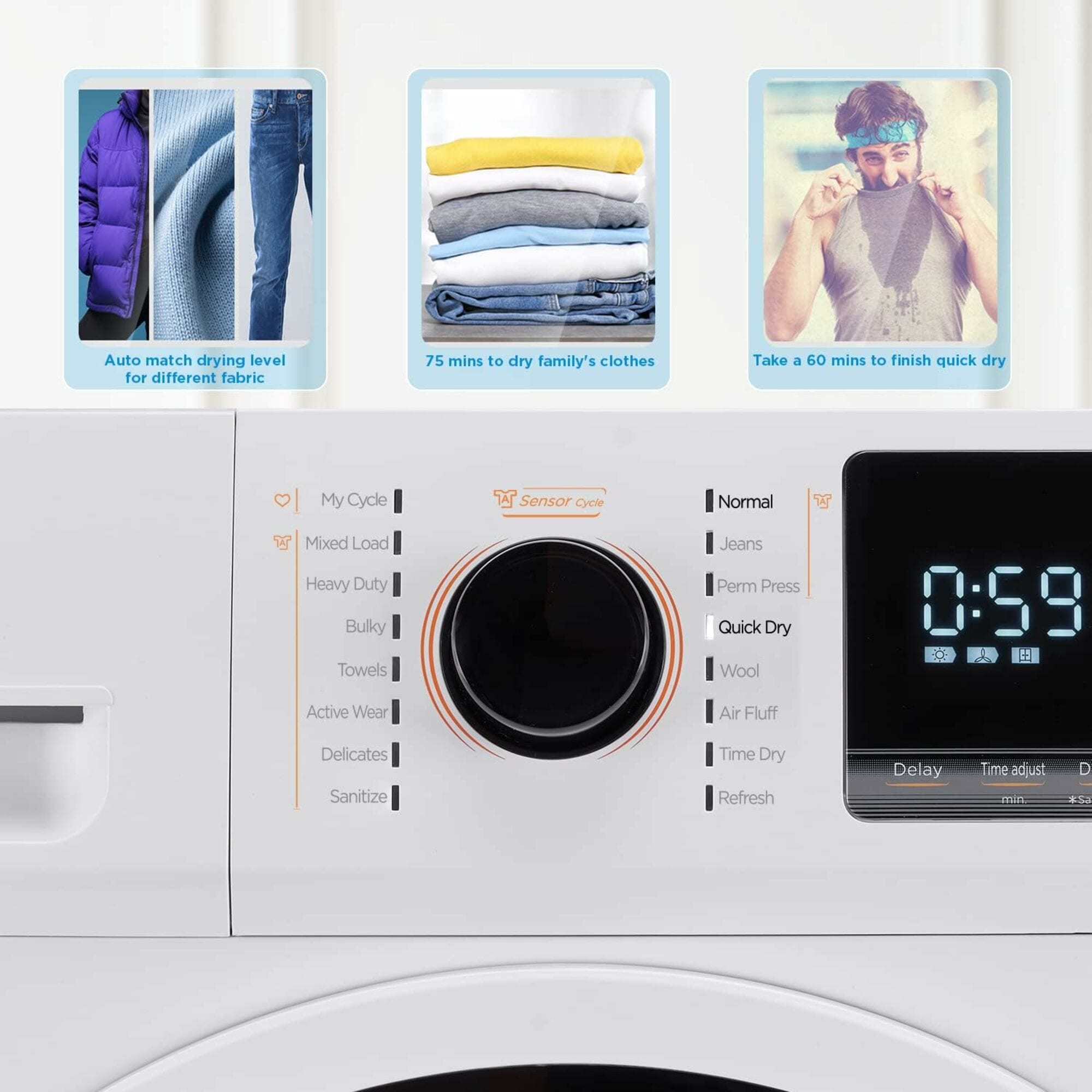 Secadora eléctrica apilable sin ventilación con bomba de calor de 4.4 pies cúbicos (Blanco) Certificada por Energy Star