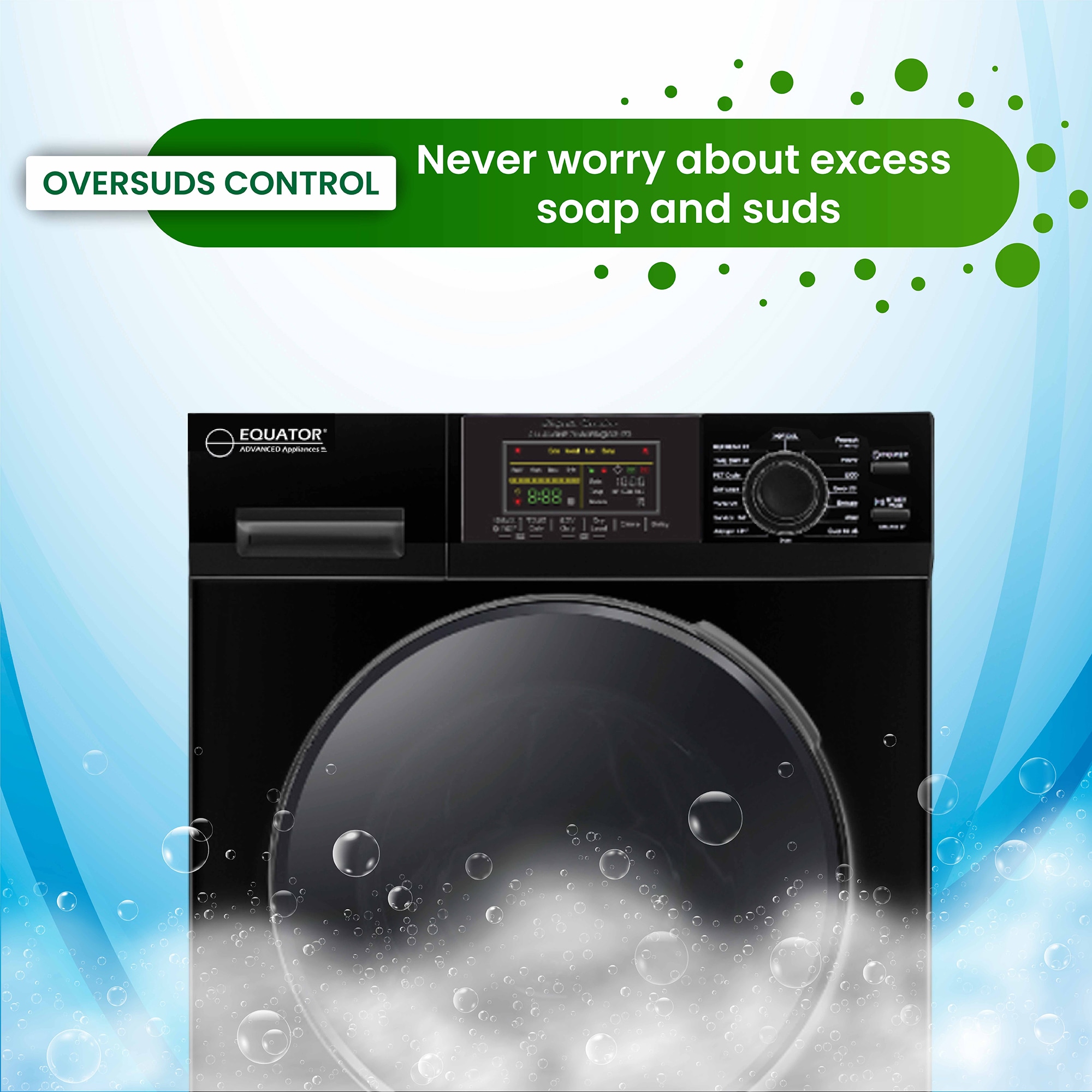 Combo de lavadora y secadora todo en uno, sin ventilación, negro, con capacidad de 1.6 pies cúbicos, para empotrar o de pie. EZ 4700 C NEGRO de Equator Advanced Appliances.
