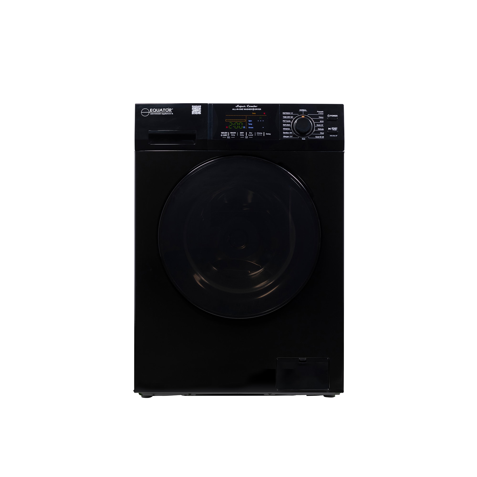 Combo de lavadora y secadora todo en uno, sin ventilación, negro, con capacidad de 1.6 pies cúbicos, para empotrar o de pie. EZ 4700 C NEGRO de Equator Advanced Appliances.