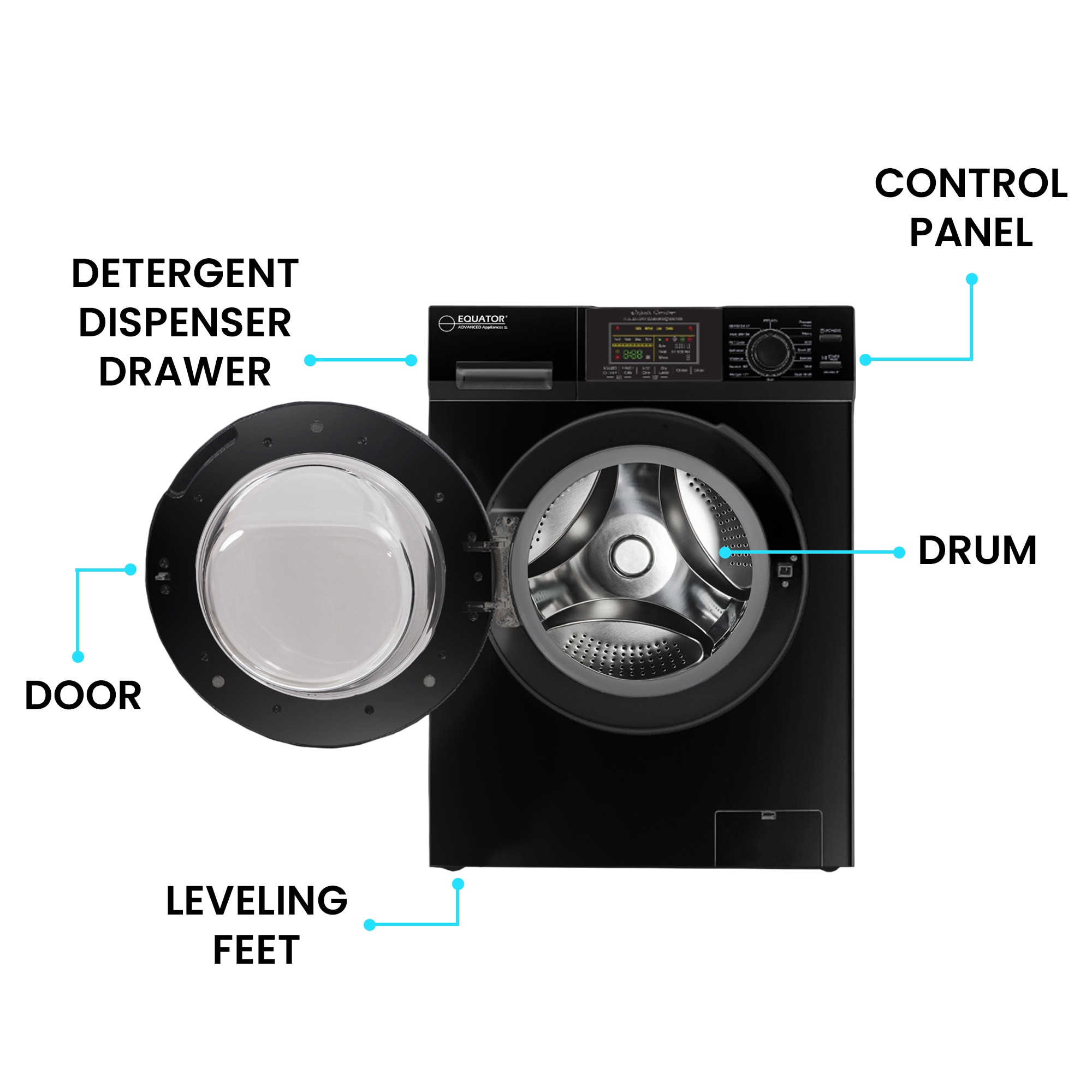 Combo de lavadora y secadora todo en uno, sin ventilación, negro, con capacidad de 1.6 pies cúbicos, para empotrar o de pie. EZ 4700 C NEGRO de Equator Advanced Appliances.