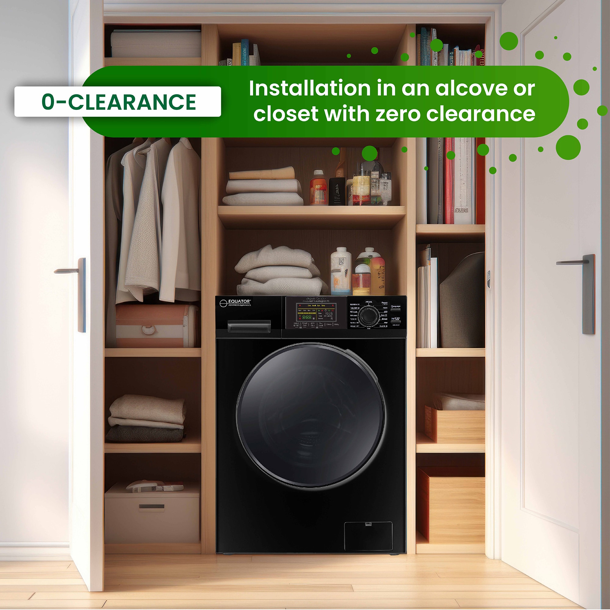 Combo de lavadora y secadora todo en uno, sin ventilación, negro, con capacidad de 1.6 pies cúbicos, para empotrar o de pie. EZ 4700 C NEGRO de Equator Advanced Appliances.