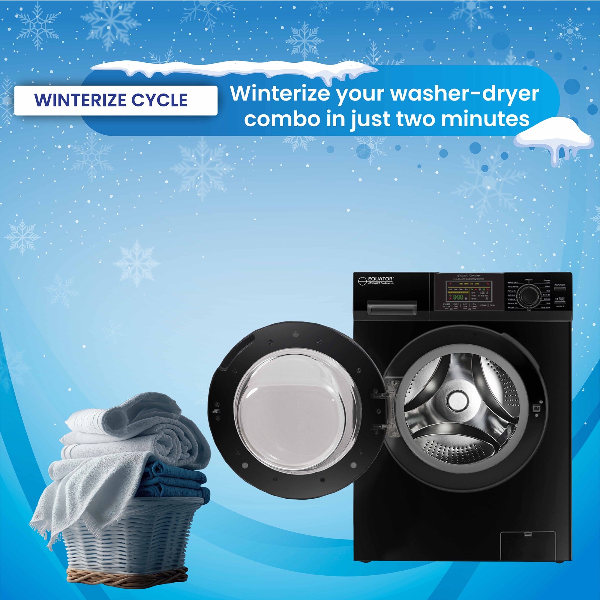 Combo de lavadora y secadora todo en uno, sin ventilación, negro, con capacidad de 1.6 pies cúbicos, para empotrar o de pie. EZ 4700 C NEGRO de Equator Advanced Appliances.