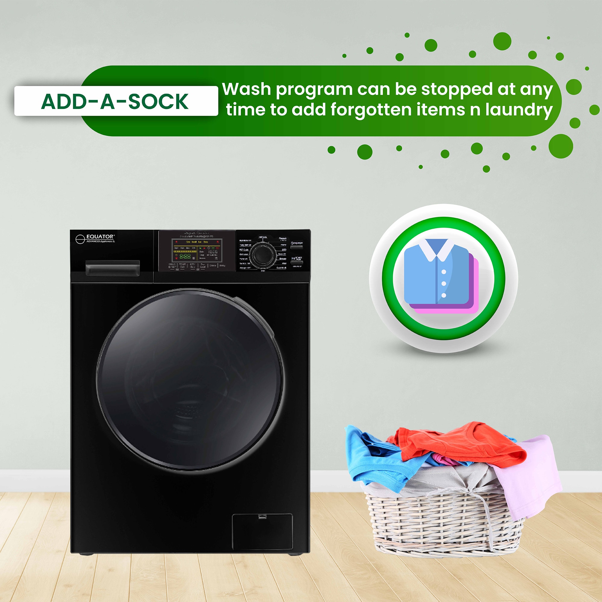 Combo de lavadora y secadora todo en uno, sin ventilación, negro, con capacidad de 1.6 pies cúbicos, para empotrar o de pie. EZ 4700 C NEGRO de Equator Advanced Appliances.