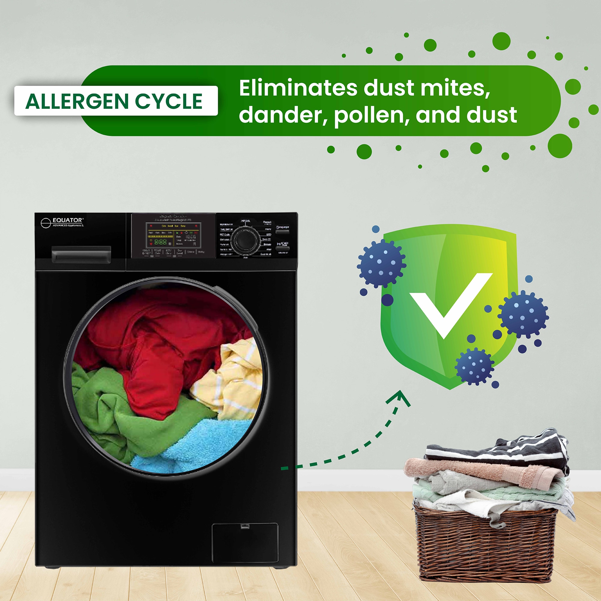 Combo de lavadora y secadora todo en uno, sin ventilación, negro, con capacidad de 1.6 pies cúbicos, para empotrar o de pie. EZ 4700 C NEGRO de Equator Advanced Appliances.