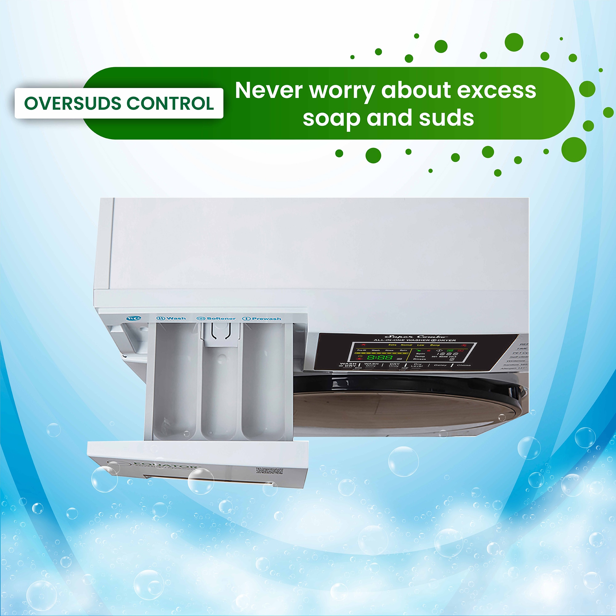 Combo Washer Dryer Todo en Uno Blanco con Capacidad de 1.6 pies cúbicos para Empotrar o Poner de Pie EZ 4700 C BLANCO